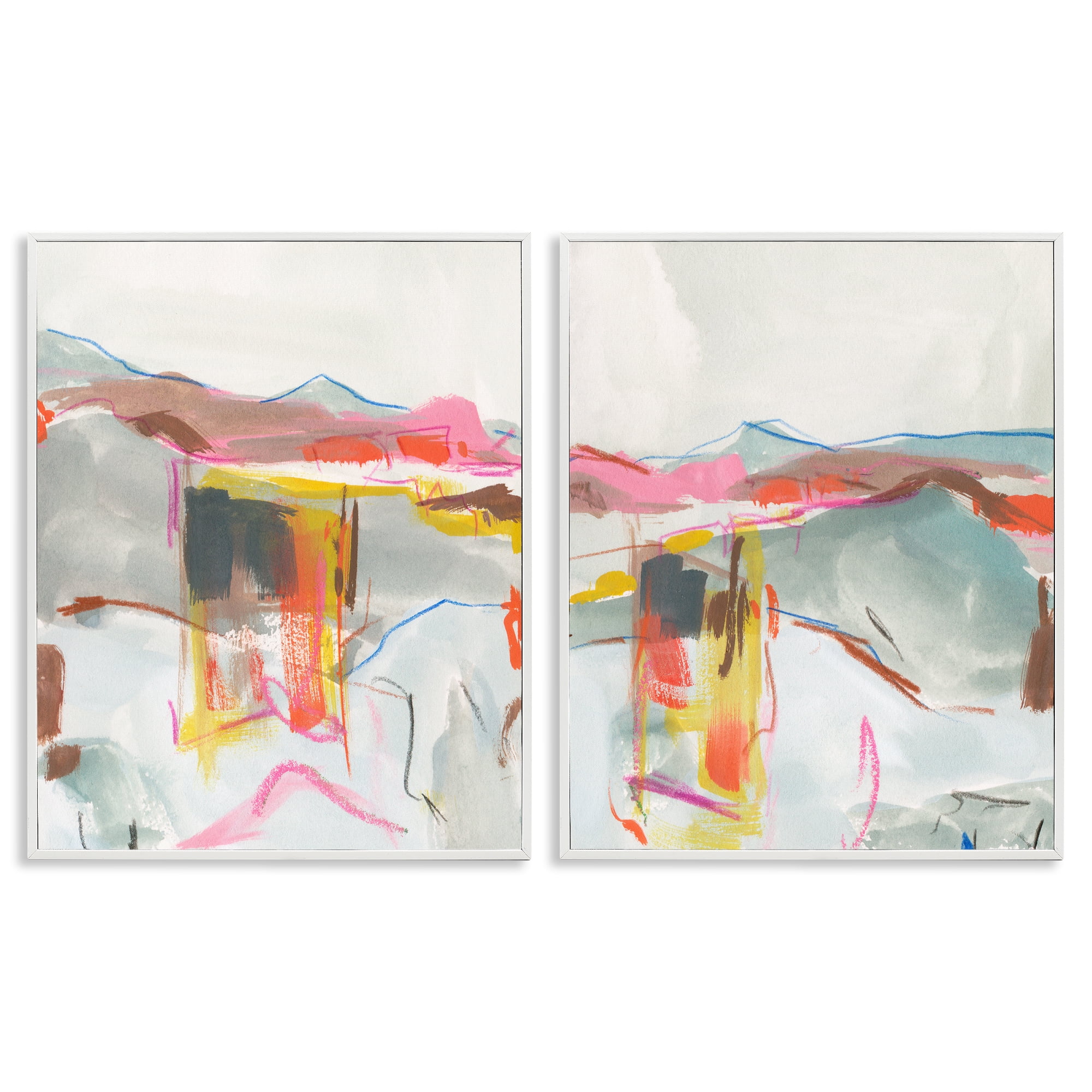 Stupell Industries Restless Soft Mountain Abstract Abstract Painting White Framed Art Print Wall Art, 16 x 20, Set of 2