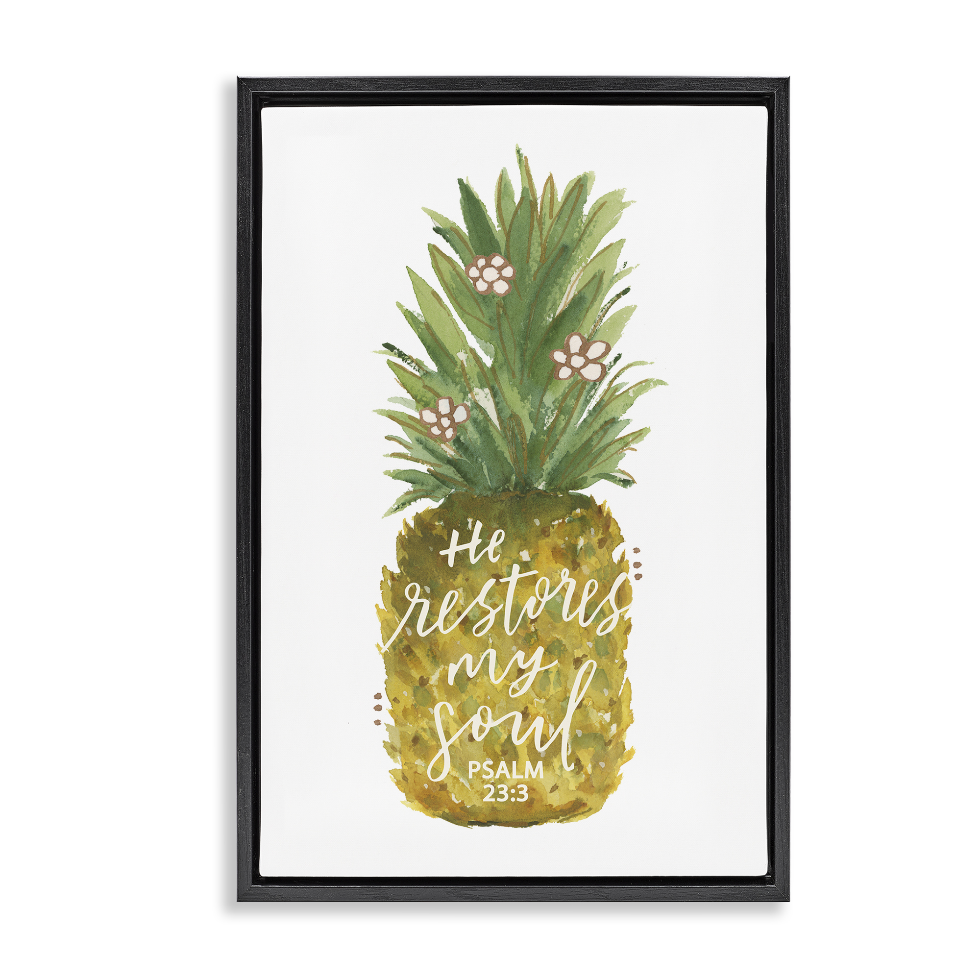 Stupell Industries Restores My Soul Pineapple Religious & Spiritual Painting Black Floater Framed Canvas Art Print Wall Art, 21 x 31