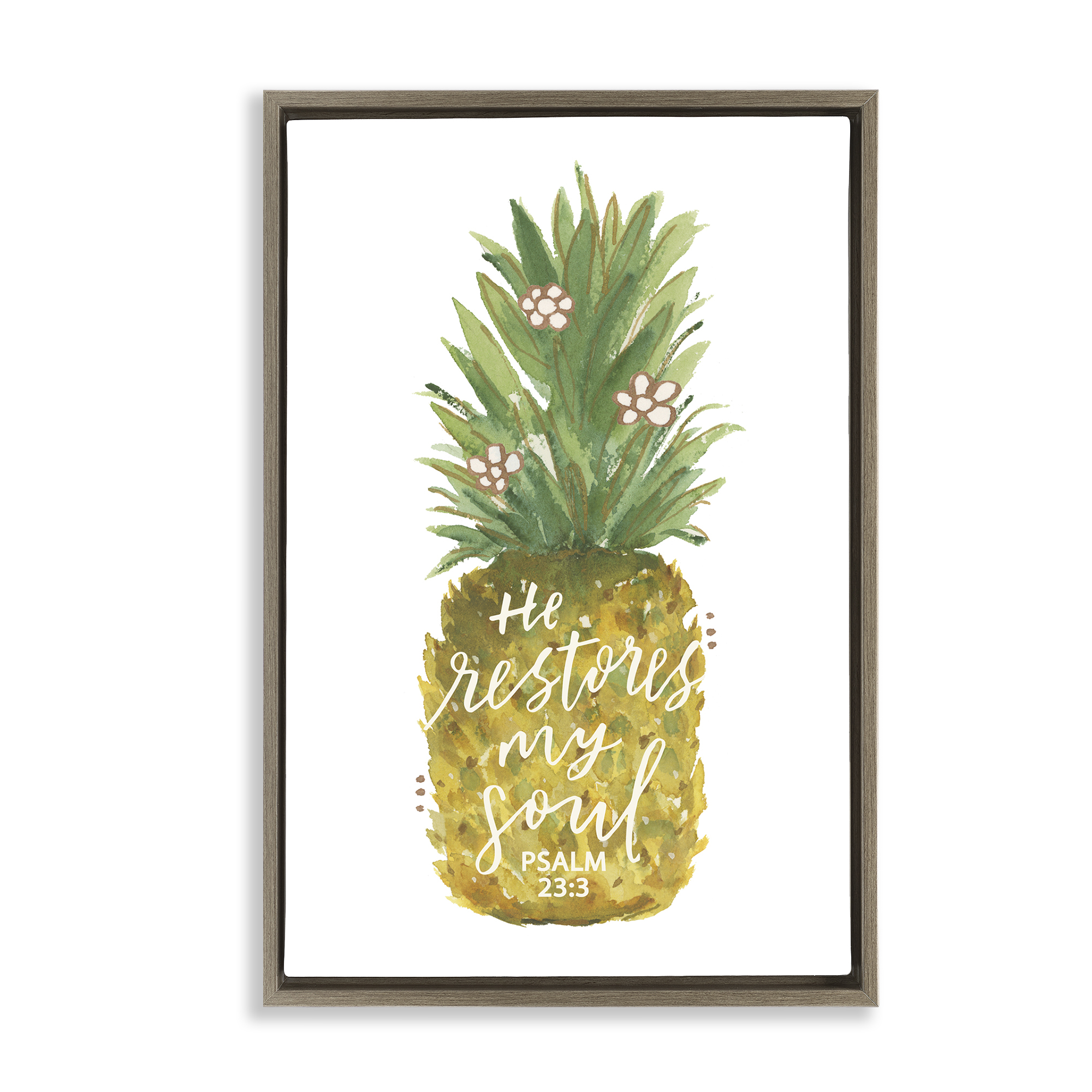 Stupell Industries Restores My Soul Pineapple Religious & Spiritual Painting Brown Floater Framed Canvas Art Print Wall Art, 17 x 25