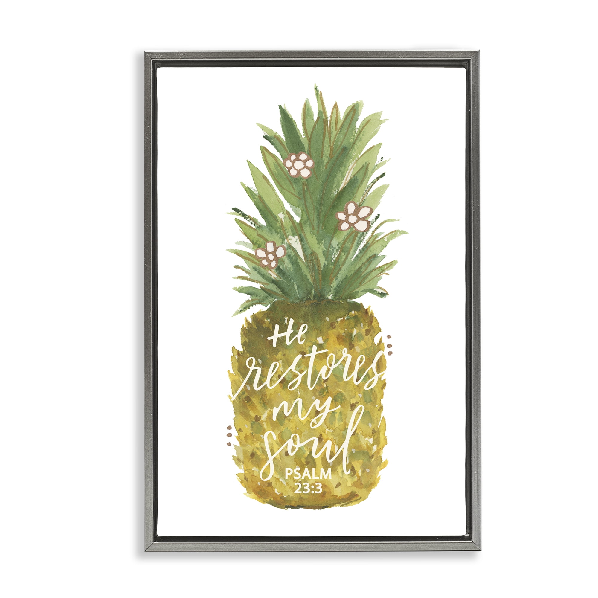 Stupell Industries Restores My Soul Pineapple Religious & Spiritual Painting Gray Floater Framed Canvas Art Print Wall Art, 17 x 25