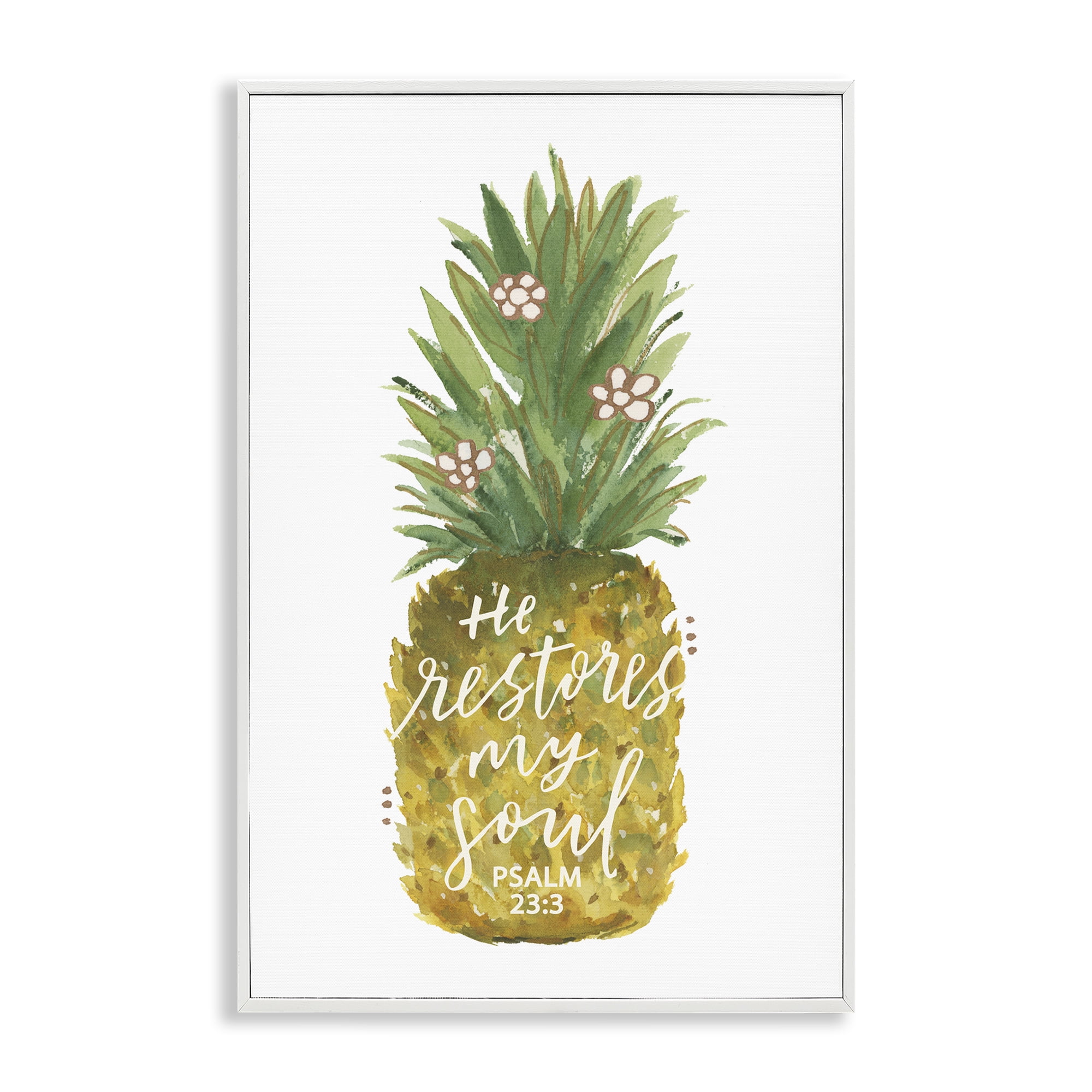 Stupell Industries Restores My Soul Pineapple Religious & Spiritual Painting White Framed Art Print Wall Art, 16 x 24