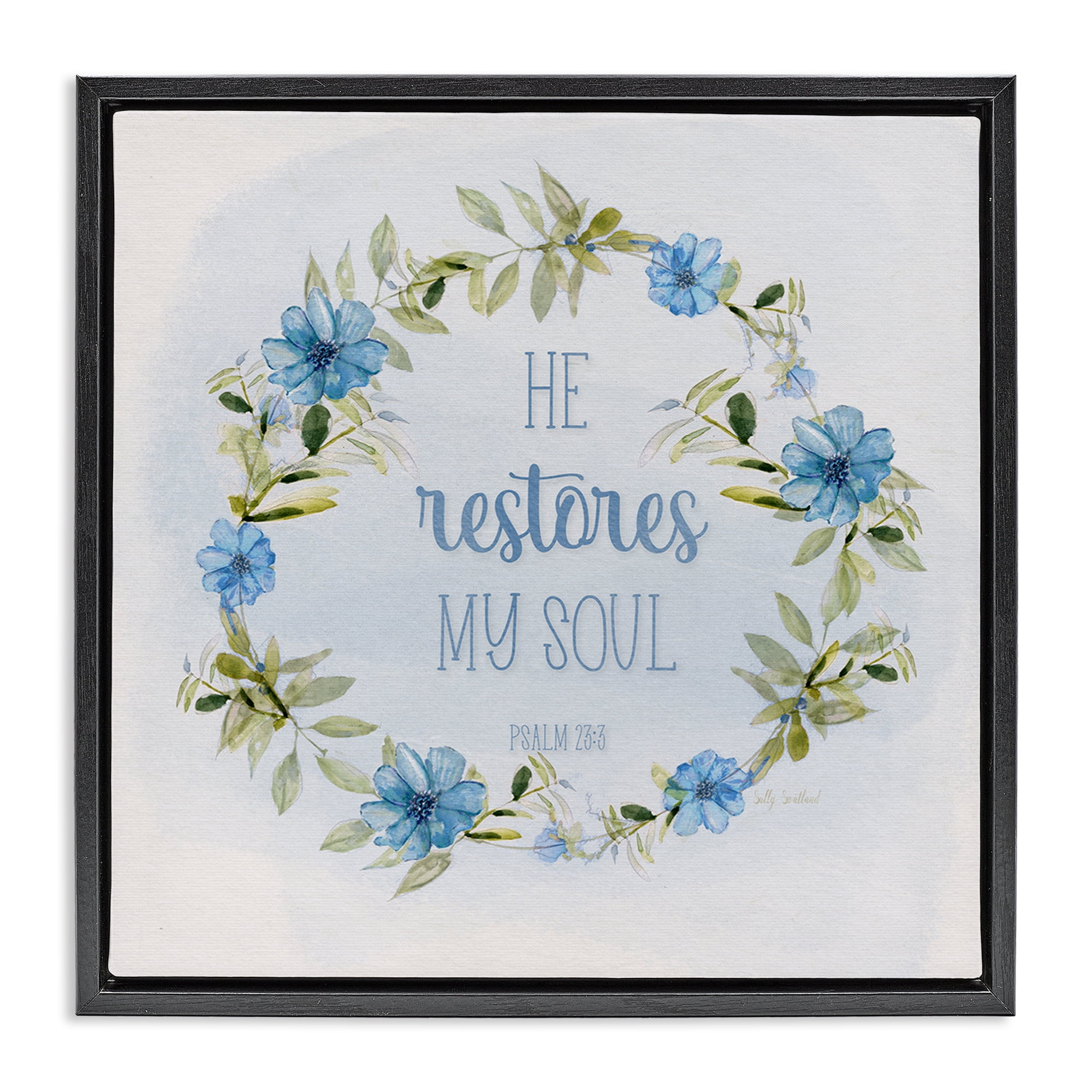 Stupell Industries Restores My Soul Proverb Religious & Spiritual Painting Black Floater Framed Canvas Art Print Wall Art, 25 x 25