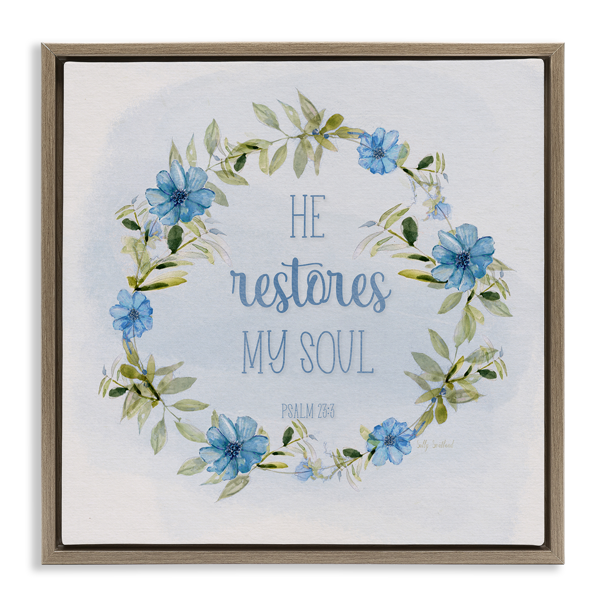 Stupell Industries Restores My Soul Proverb Religious & Spiritual Painting Brown Floater Framed Canvas Art Print Wall Art, 18 x 18