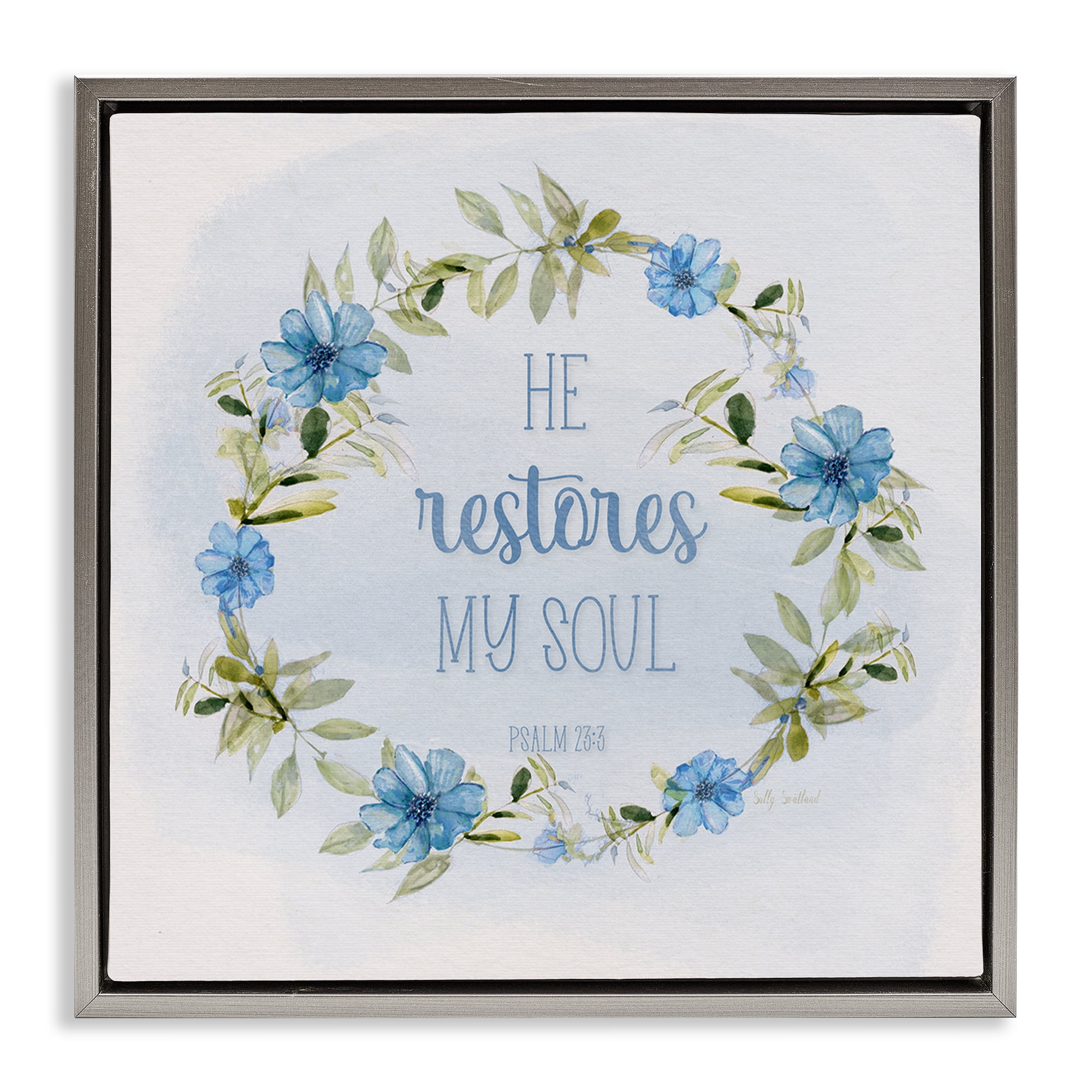 Stupell Industries Restores My Soul Proverb Religious & Spiritual Painting Gray Floater Framed Canvas Art Print Wall Art, 25 x 25