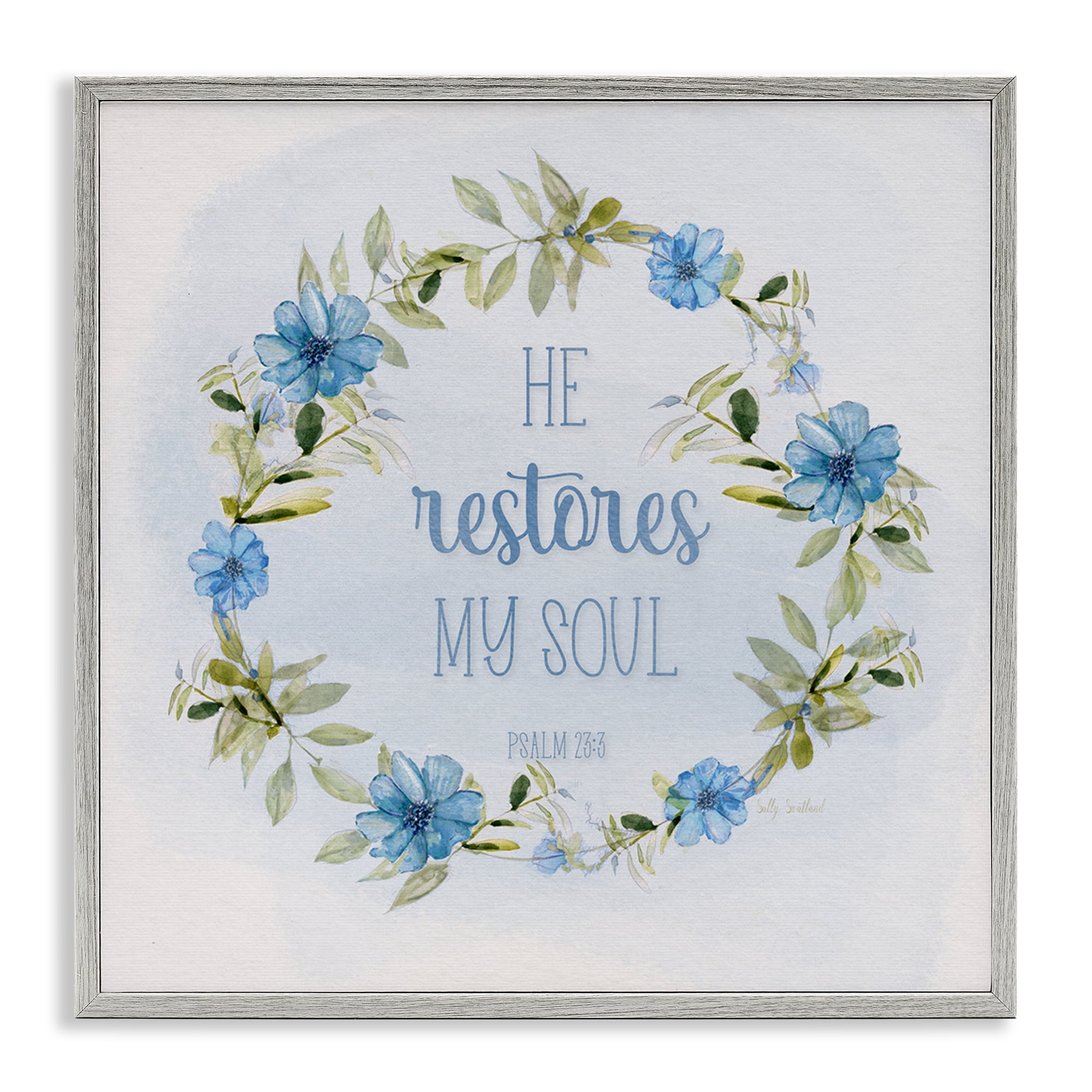 Stupell Industries Restores My Soul Proverb Religious & Spiritual Painting Gray Framed Art Print Wall Art, 17 x 17