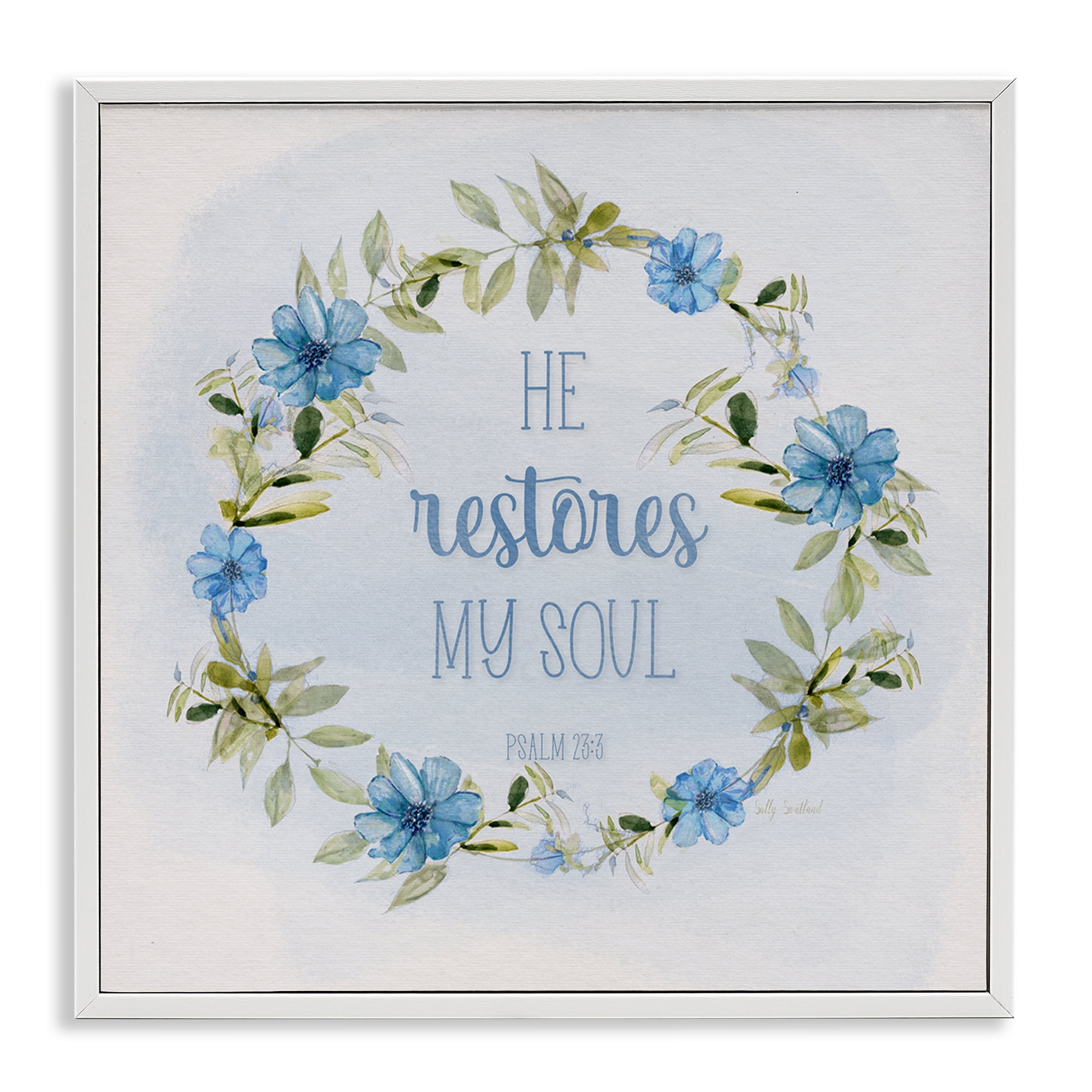 Stupell Industries Restores My Soul Proverb Religious & Spiritual Painting White Framed Art Print Wall Art, 12 x 12