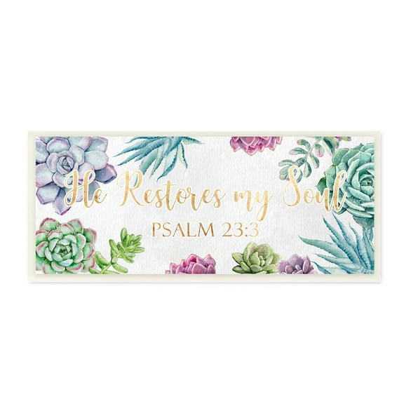 Stupell Industries Restores My Soul Psalm 23:3 Blooming Succulents Botanical & Floral Painting Unframed Art Print Wall Art, 7 x 17