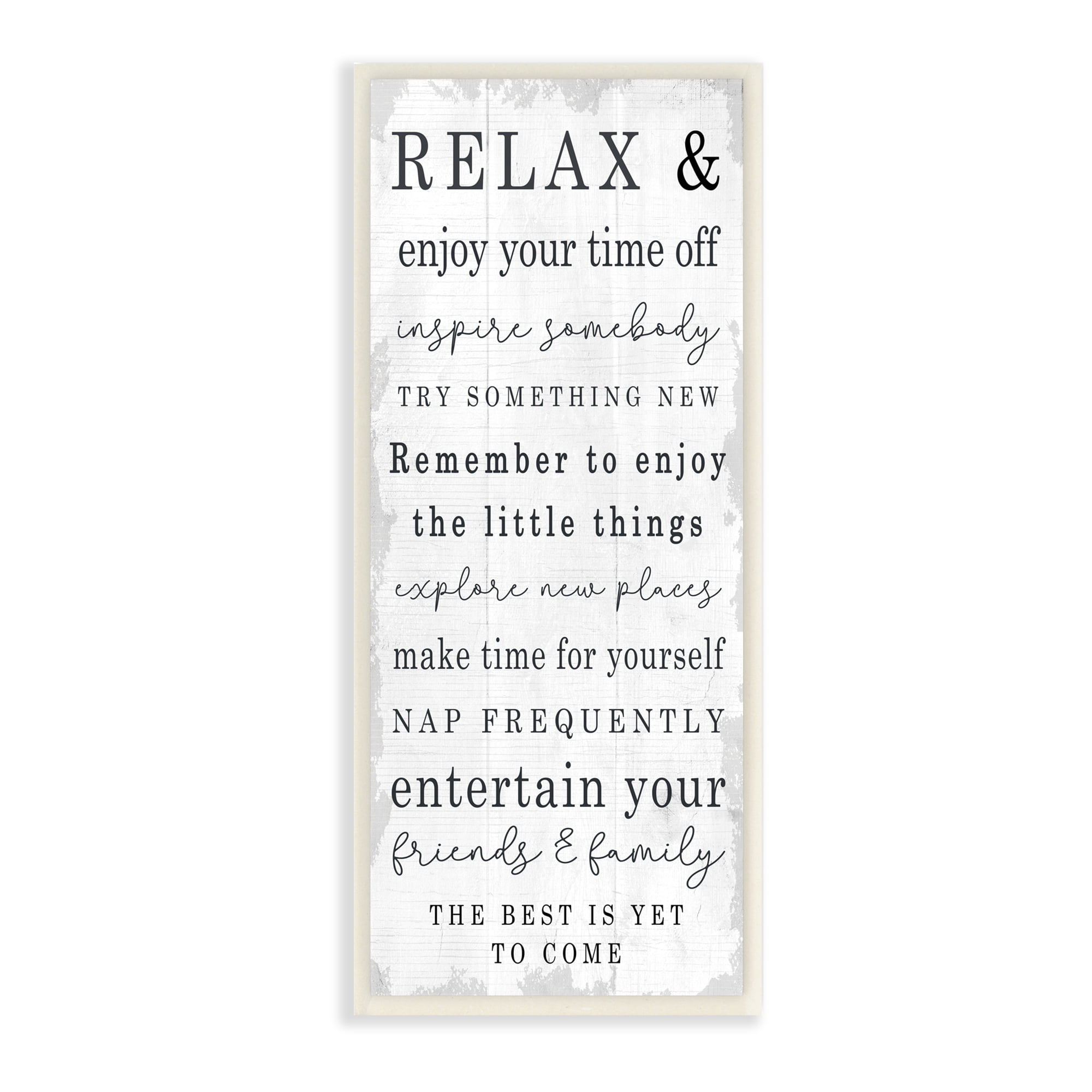 Stupell Industries Retirement Relaxation Sign White Distressed Pattern Inspirational Painting Unframed Art Print Wall Art, 7 x 17