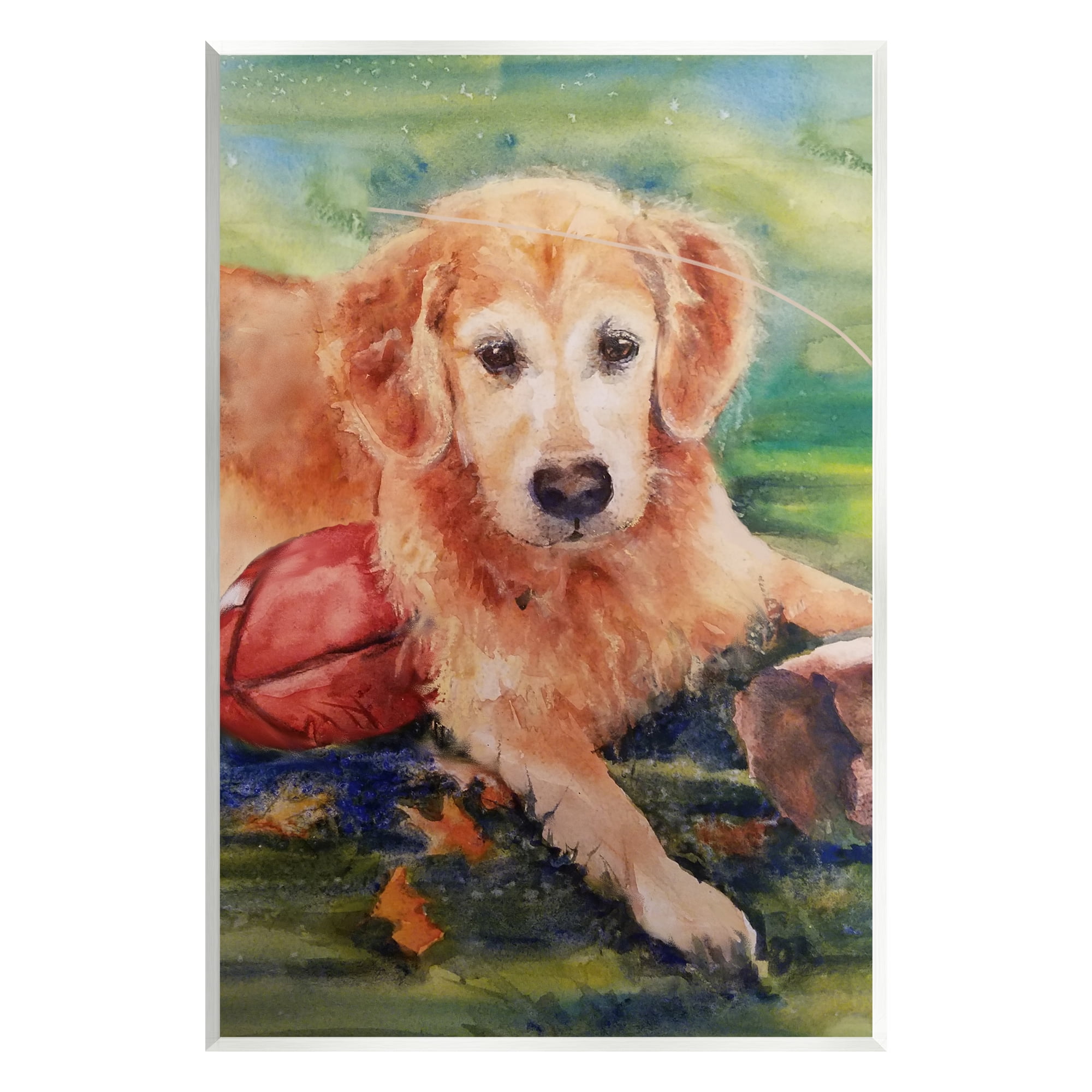 Stupell Industries Retriever Dog with Football Animals & Insects Painting Unframed Art Print Wall Art, 13 x 19