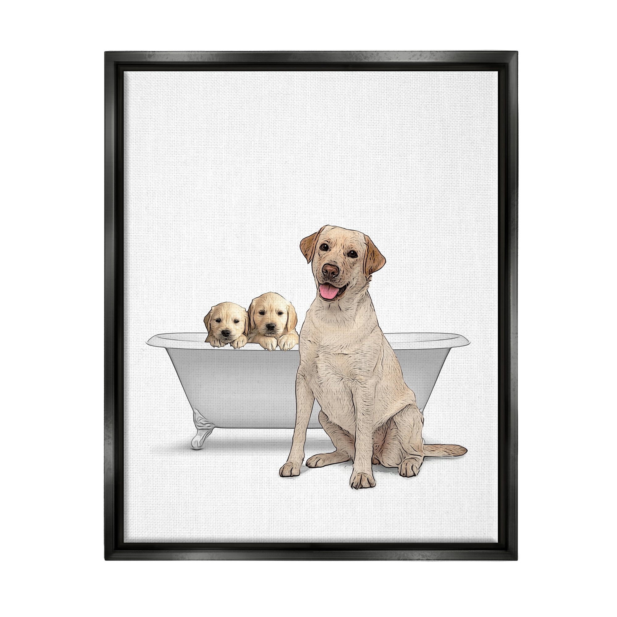 Stupell Industries Retriever Puppies Bathroom Tub Animals & Insects Painting Black Floater Framed Art Print Wall Art