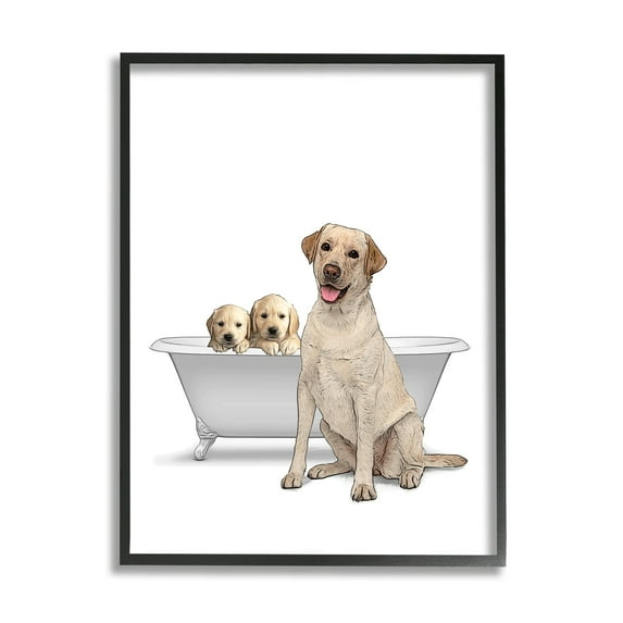 Stupell Industries Retriever Puppies Bathroom Tub Animals & Insects Painting Black Framed Art Print Wall Art