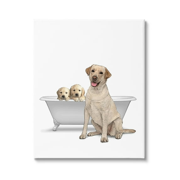 Stupell Industries Retriever Puppies Bathroom Tub Animals & Insects Painting Gallery Wrapped Canvas Print Wall Art