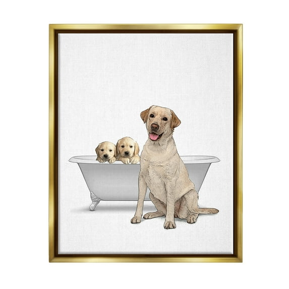 Stupell Industries Retriever Puppies Bathroom Tub Animals & Insects Painting Gold Floater Framed Art Print Wall Art