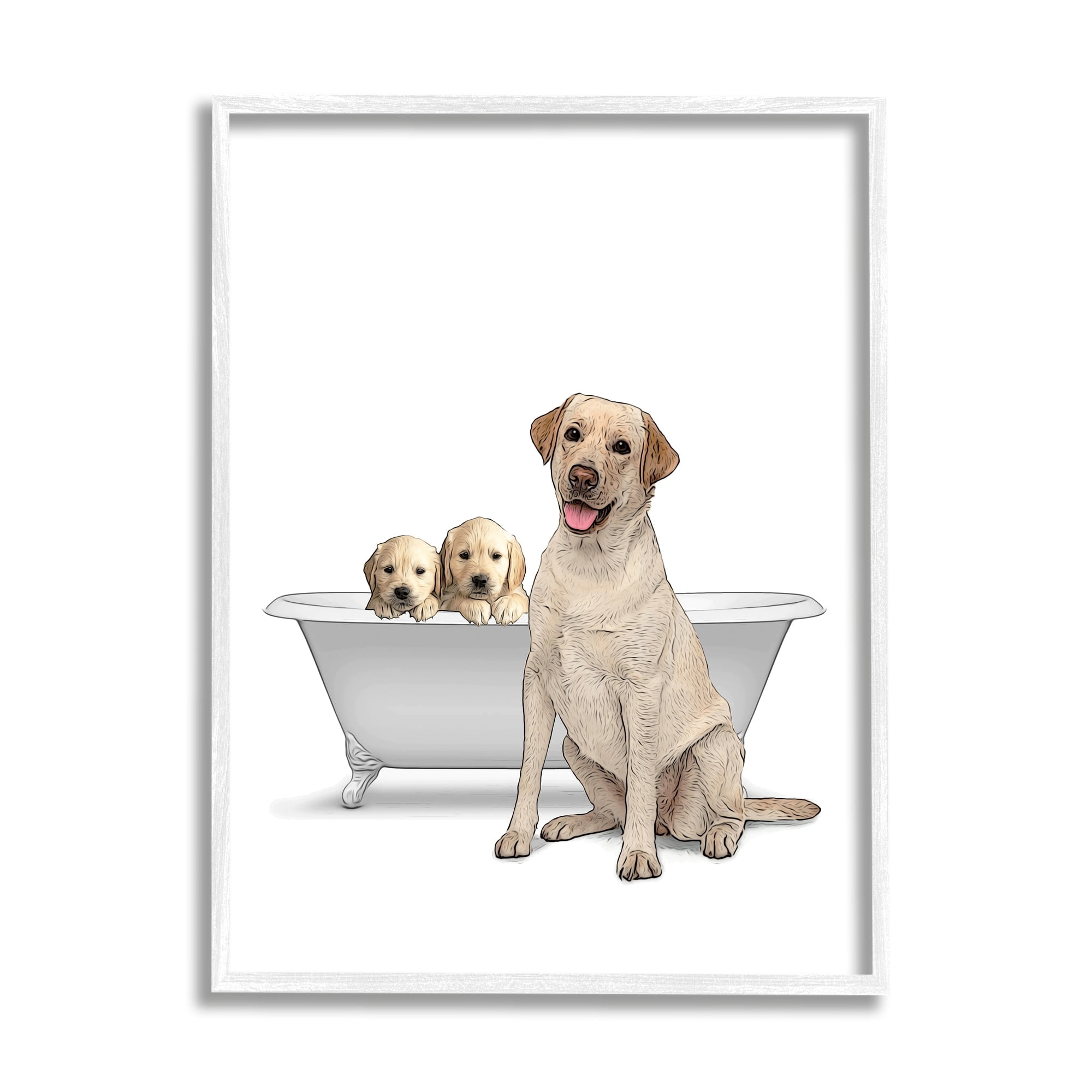 Stupell Industries Retriever Puppies Bathroom Tub Animals & Insects Painting White Framed Art Print Wall Art