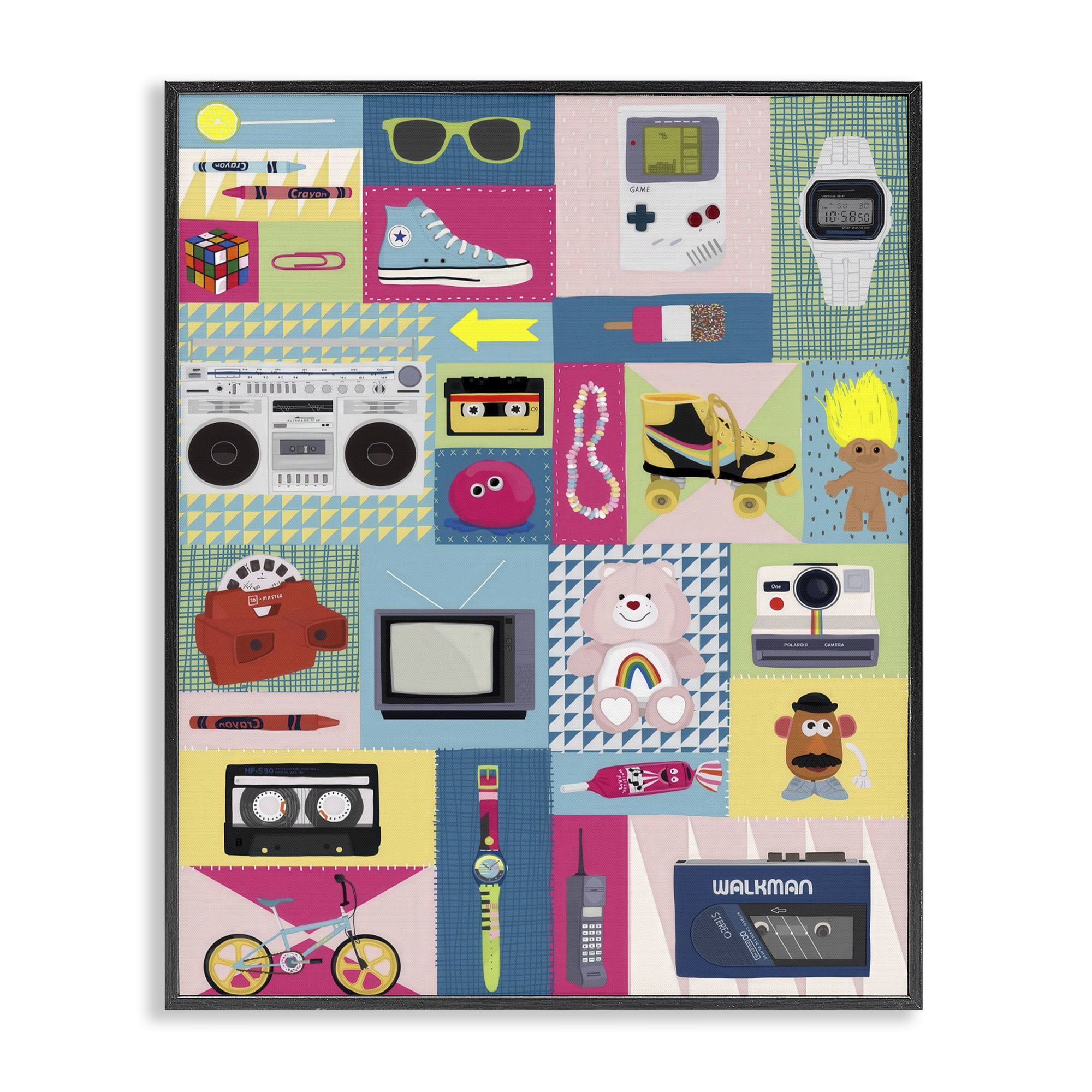 Stupell Industries Retro 80's Patchwork Collection Black Framed Giclee Art, design by Hanna Melin