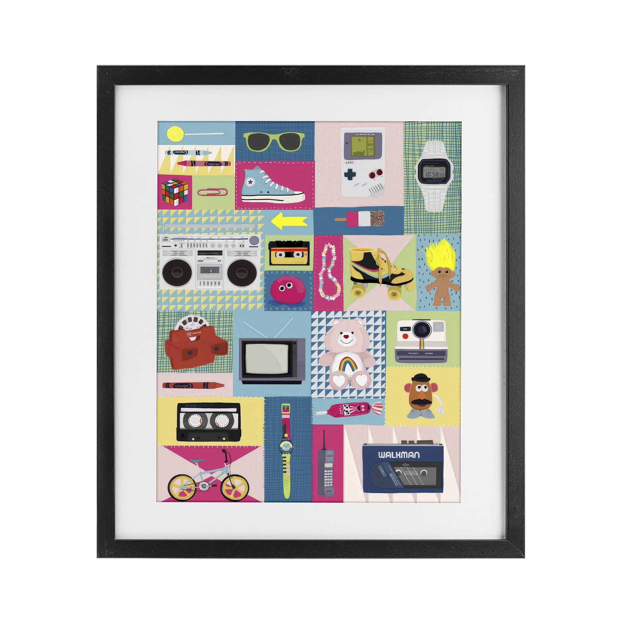 Stupell Industries Retro 80's Patchwork Collection Black Framed Print Under Glass, design by Hanna Melin