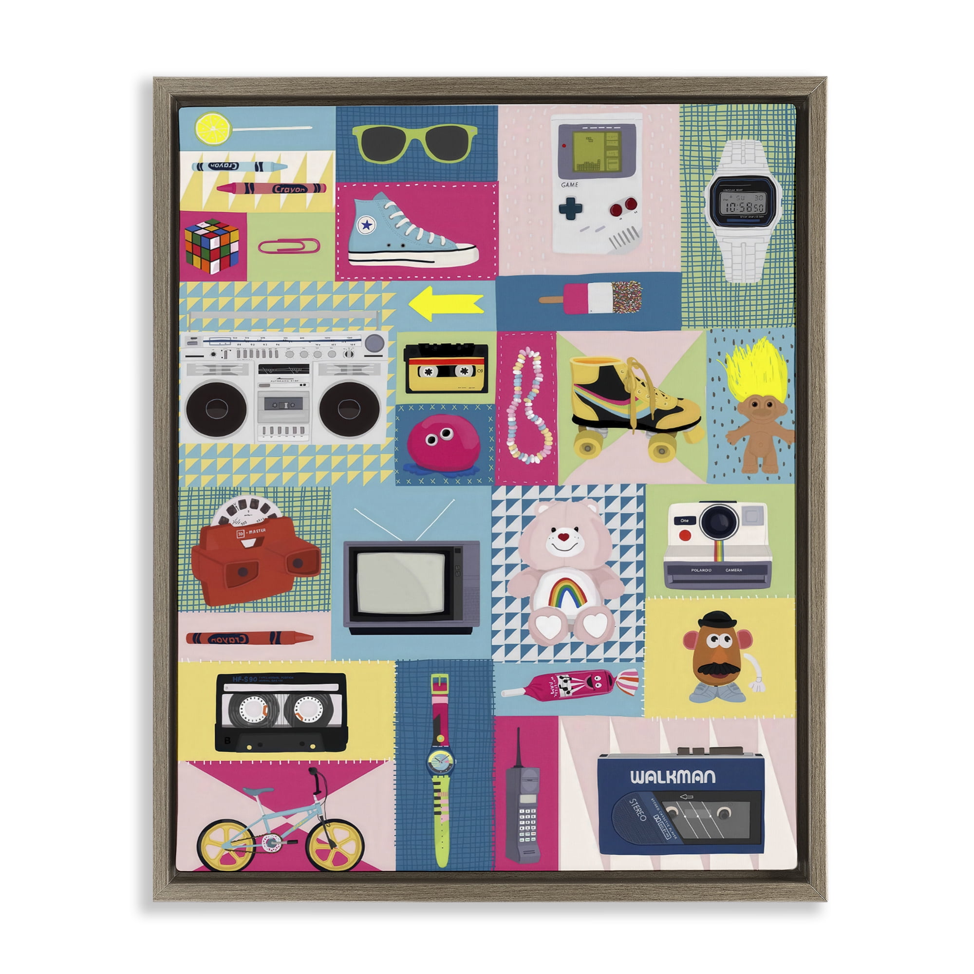 Stupell Industries Retro 80's Patchwork Collection Brown Framed Floater Canvas Wall Art, design by Hanna Melin
