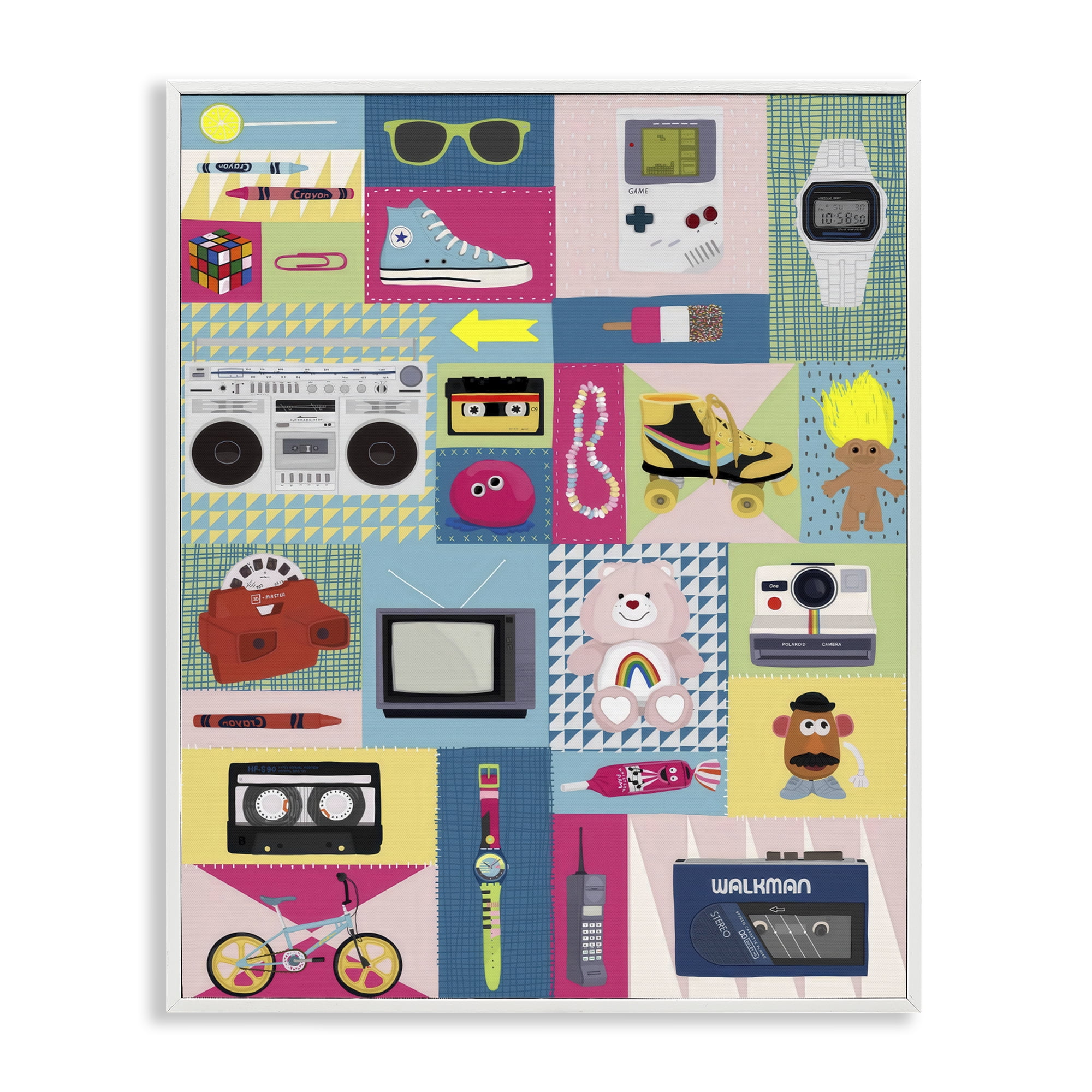 Stupell Industries Retro 80's Patchwork Collection White Framed Giclee Art, design by Hanna Melin