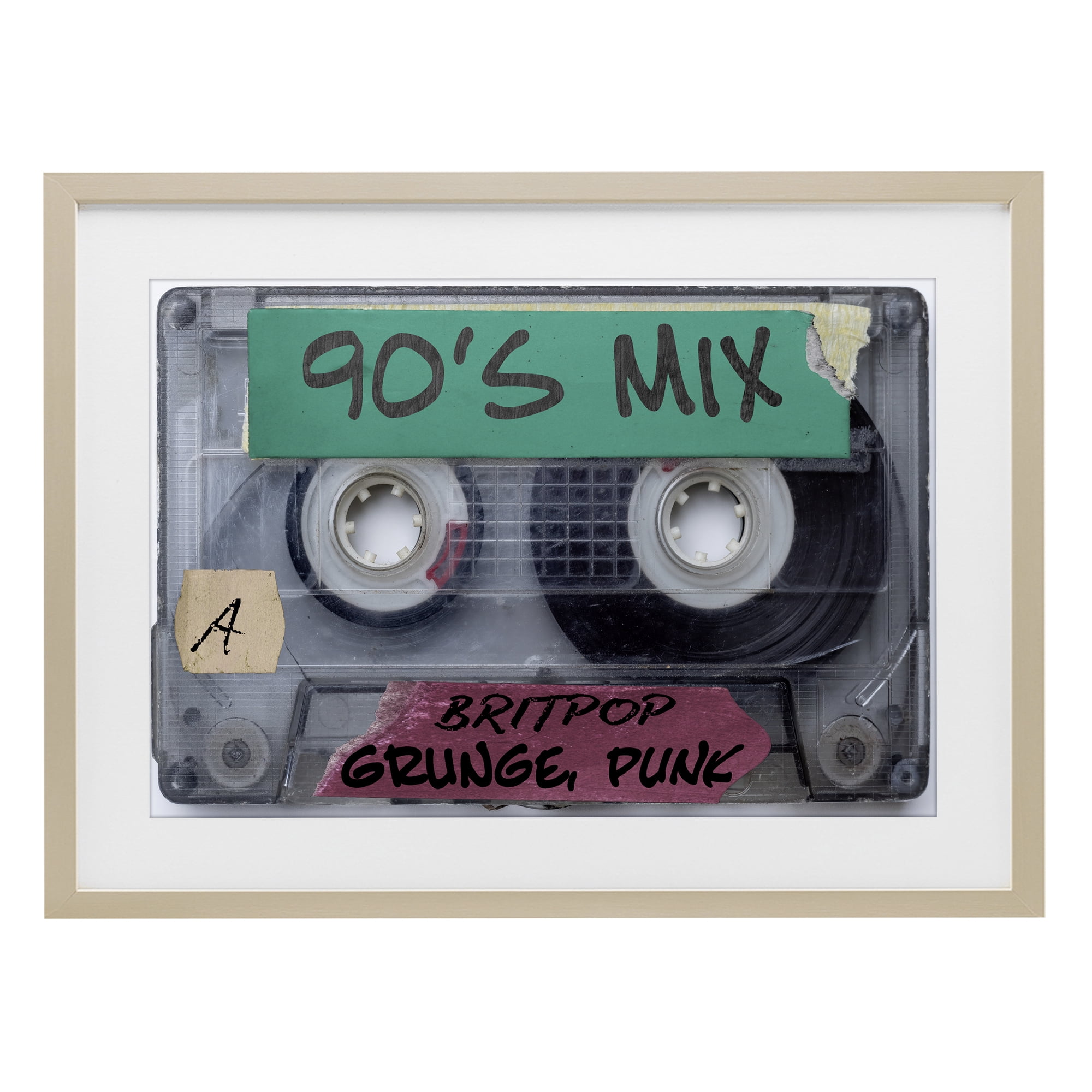 Stupell Industries Retro 90s Mix Cassette Birch Framed Print Under Glass, design by Annabelle Hall