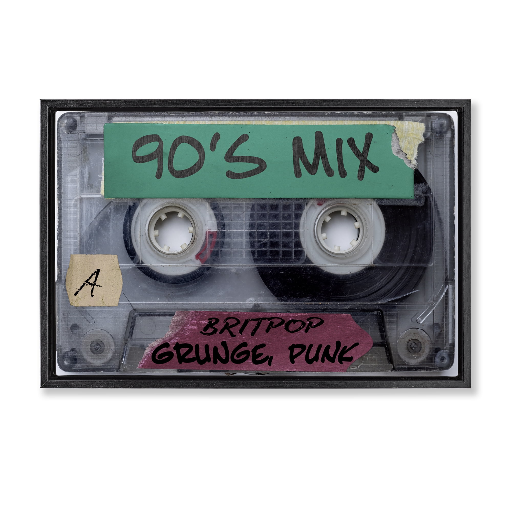 Stupell Industries Retro 90s Mix Cassette Black Framed Floater Canvas Wall Art, design by Annabelle Hall