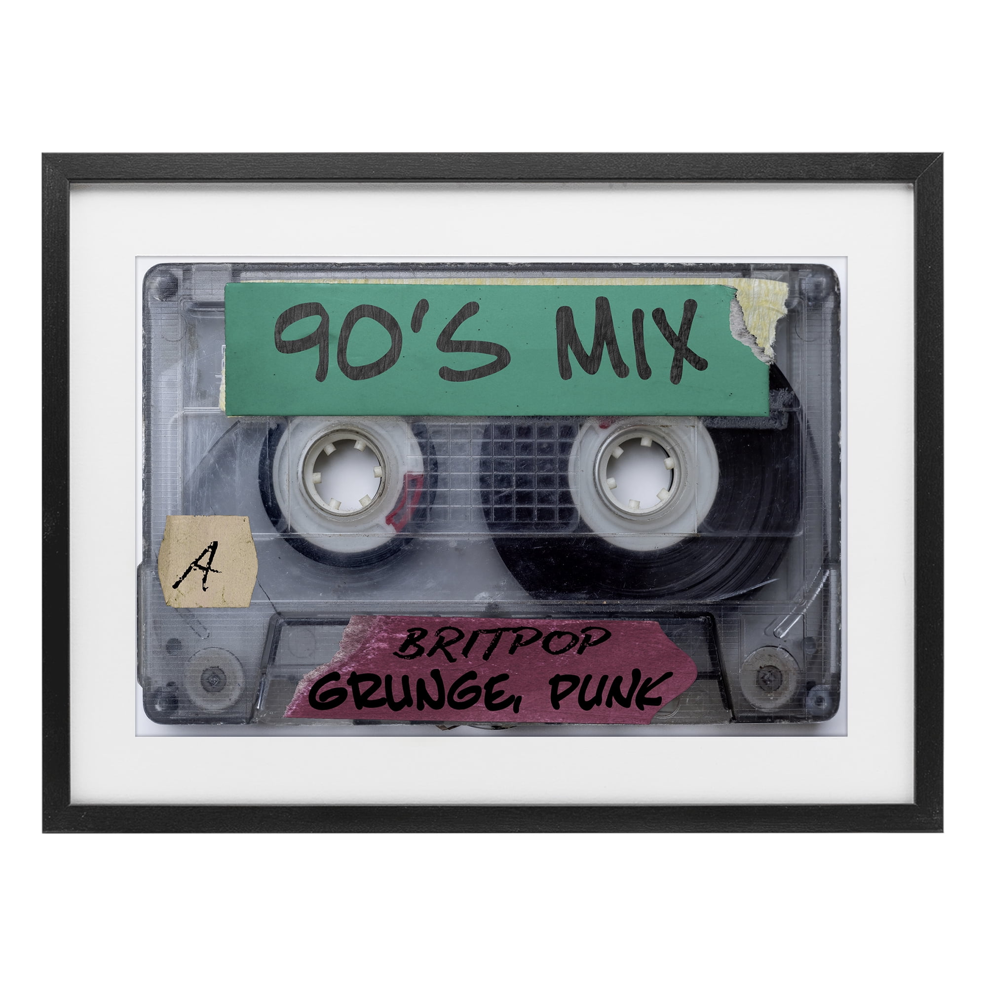 Stupell Industries Retro 90s Mix Cassette Black Framed Print Under Glass, design by Annabelle Hall