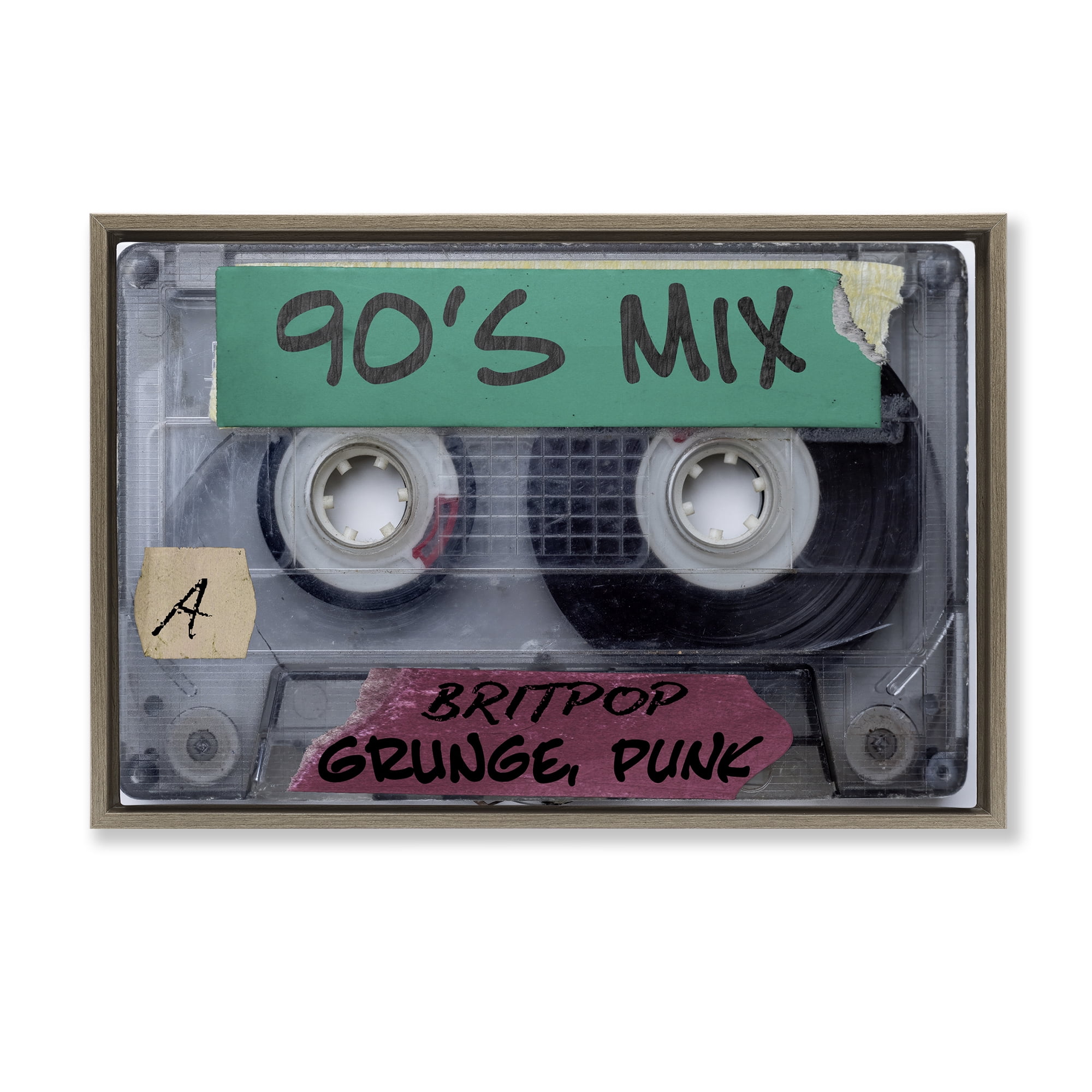 Stupell Industries Retro 90s Mix Cassette Brown Framed Floater Canvas Wall Art, design by Annabelle Hall
