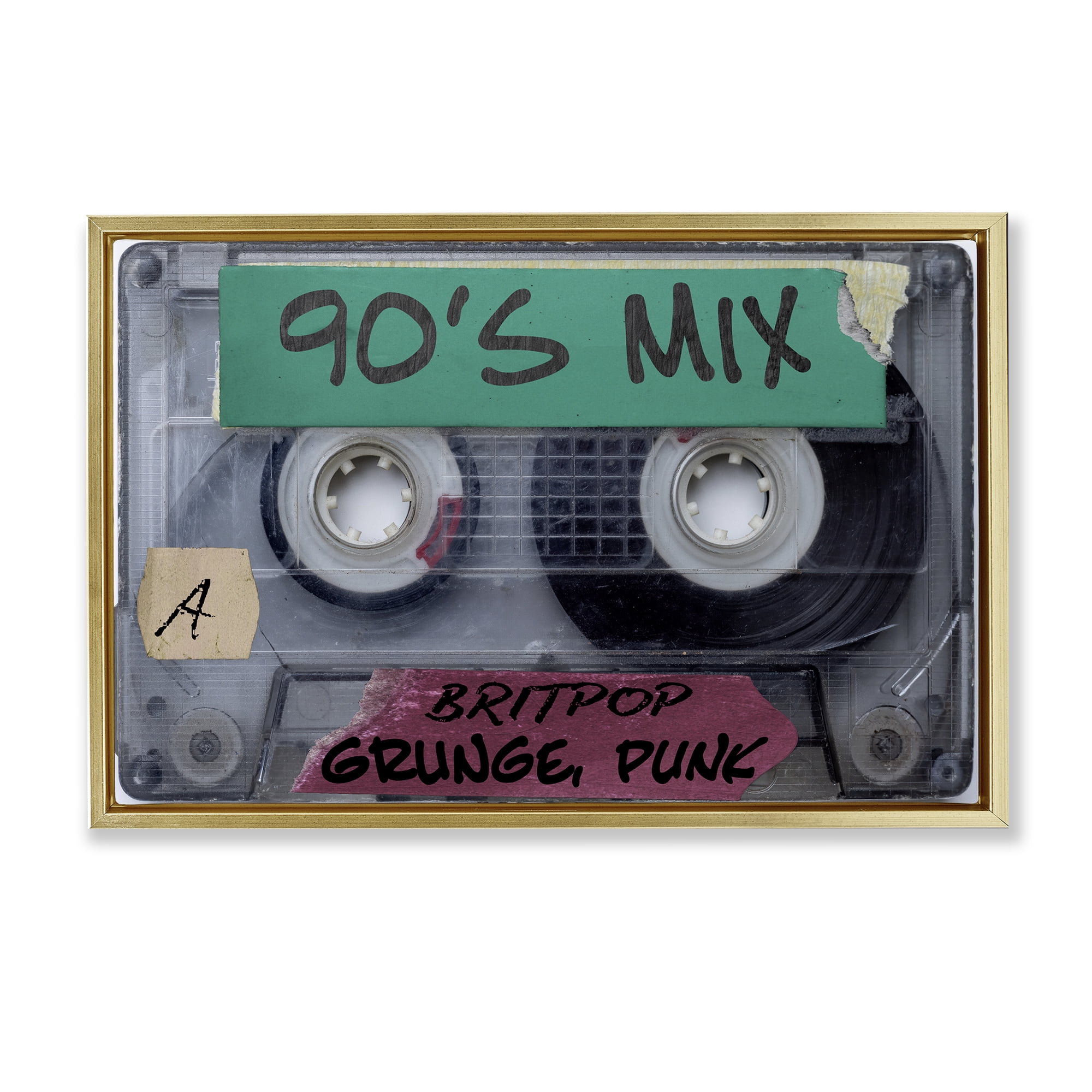 Stupell Industries Retro 90s Mix Cassette Gold Framed Floater Canvas Wall Art, design by Annabelle Hall