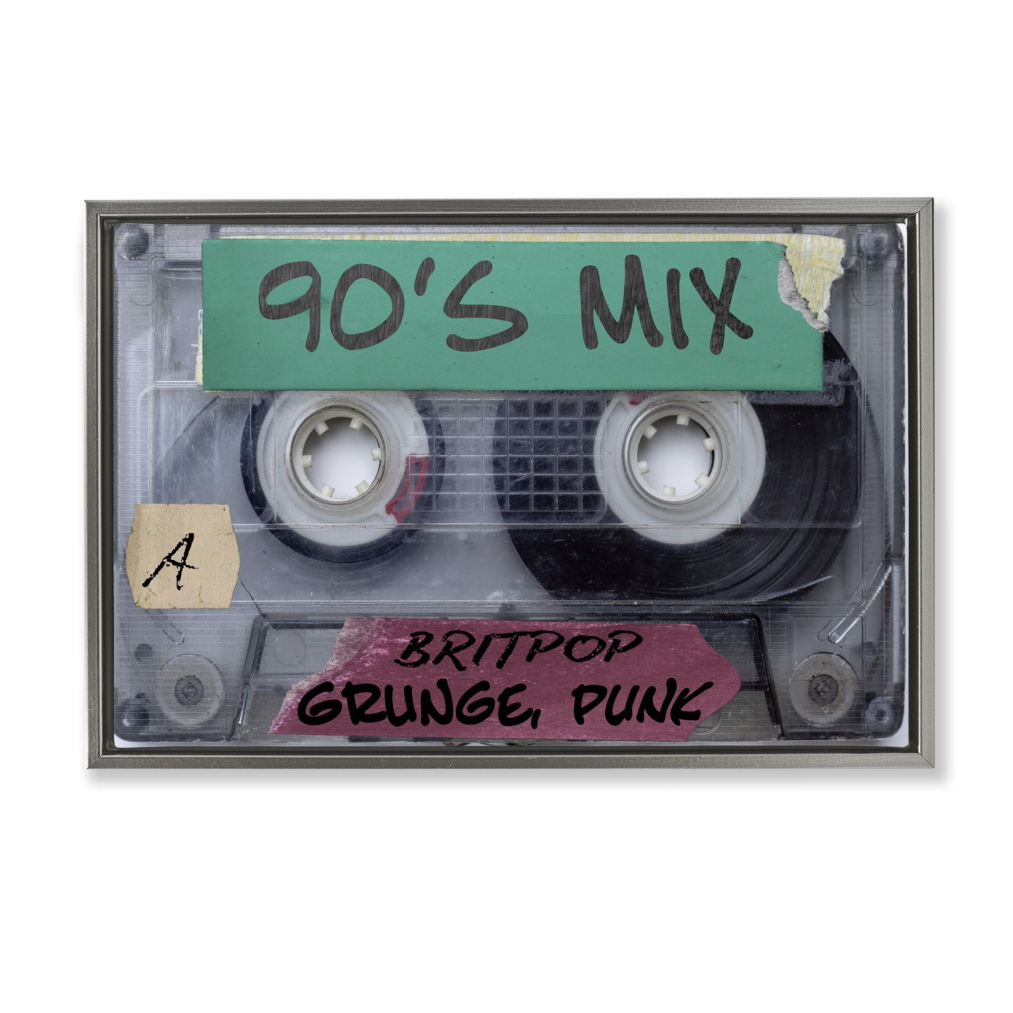 Stupell Industries Retro 90s Mix Cassette Gray Framed Floater Canvas Wall Art, design by Annabelle Hall
