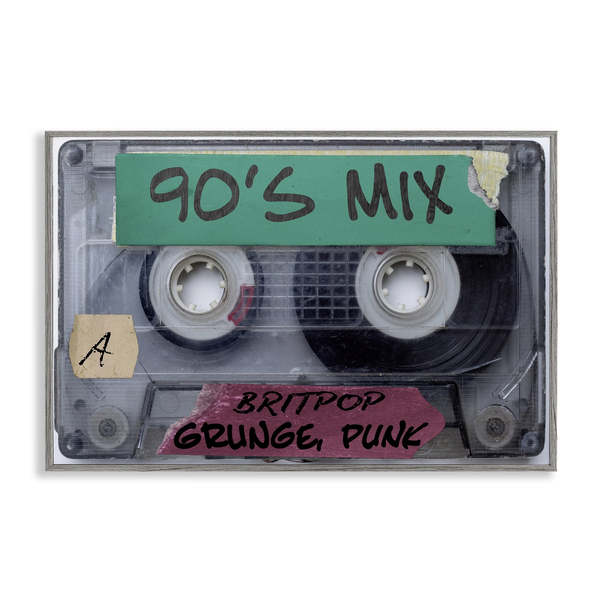 Stupell Industries Retro 90s Mix Cassette Gray Framed Giclee Art, design by Annabelle Hall