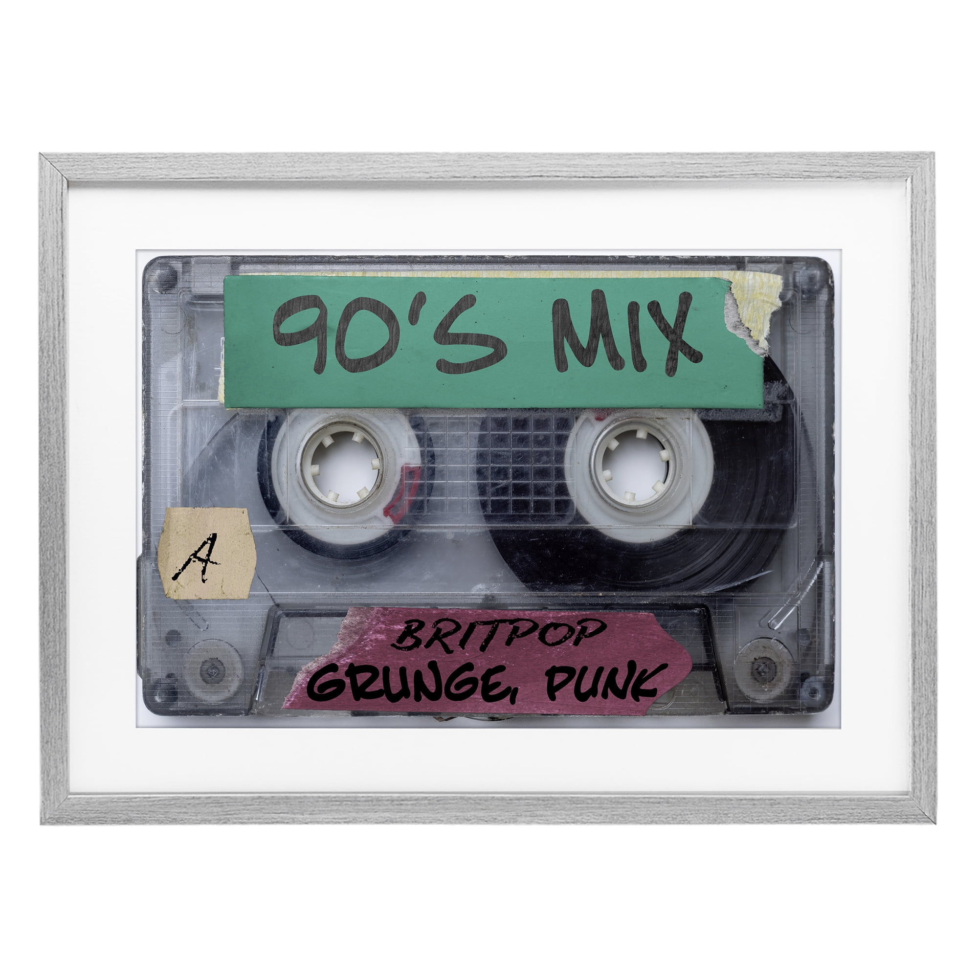 Stupell Industries Retro 90s Mix Cassette Gray Framed Print Under Glass, design by Annabelle Hall