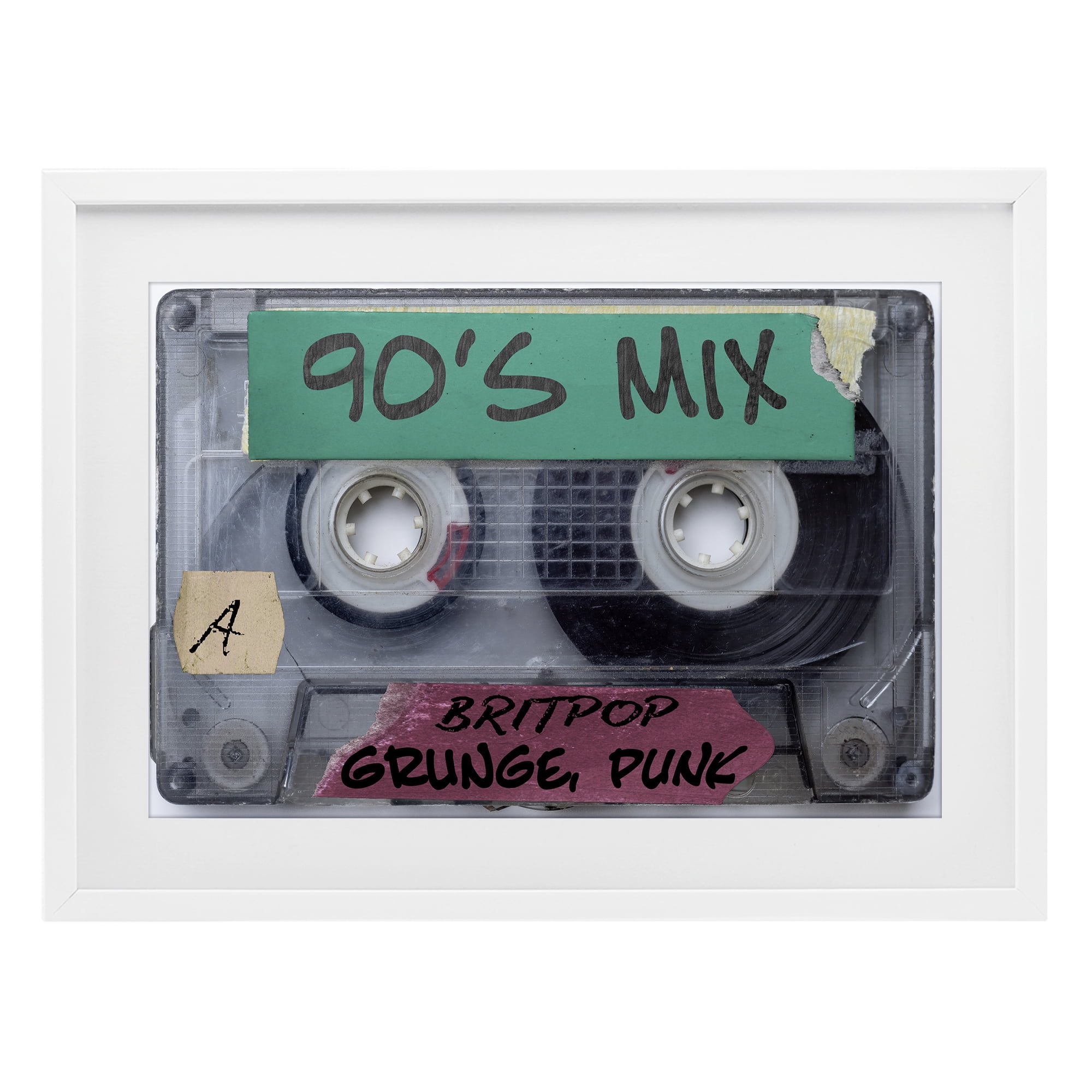 Stupell Industries Retro 90s Mix Cassette White Framed Print Under Glass, design by Annabelle Hall