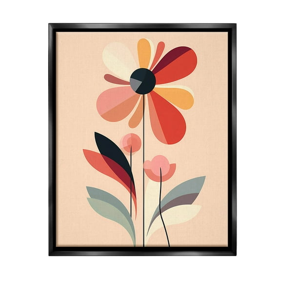 Stupell Industries Retro Abstract Bloom Botanical & Floral Painting Black Floater Framed Canvas Art Print Wall Art, 17 x 21