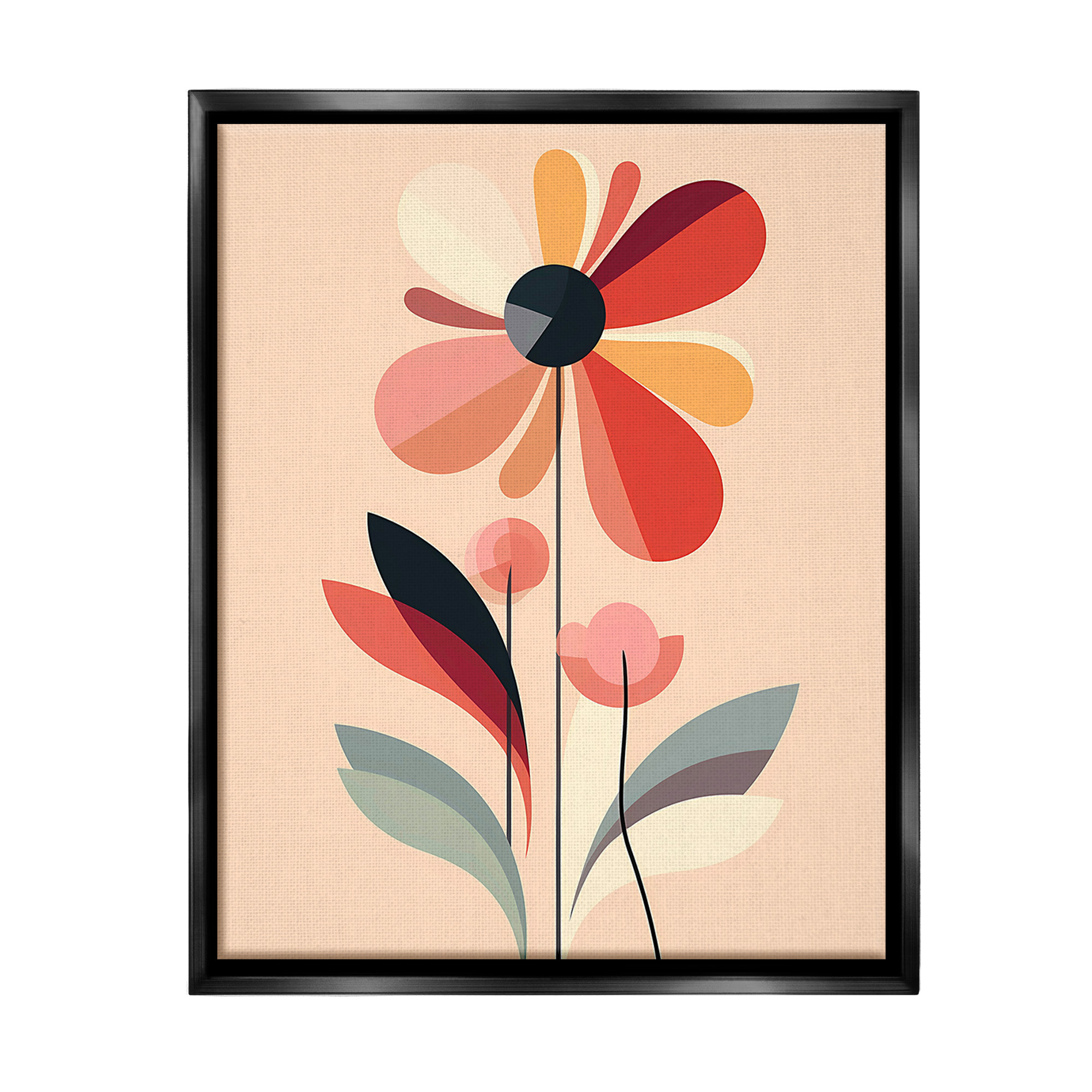 Stupell Industries Retro Abstract Bloom Botanical & Floral Painting Black Floater Framed Canvas Art Print Wall Art, 25 x 31