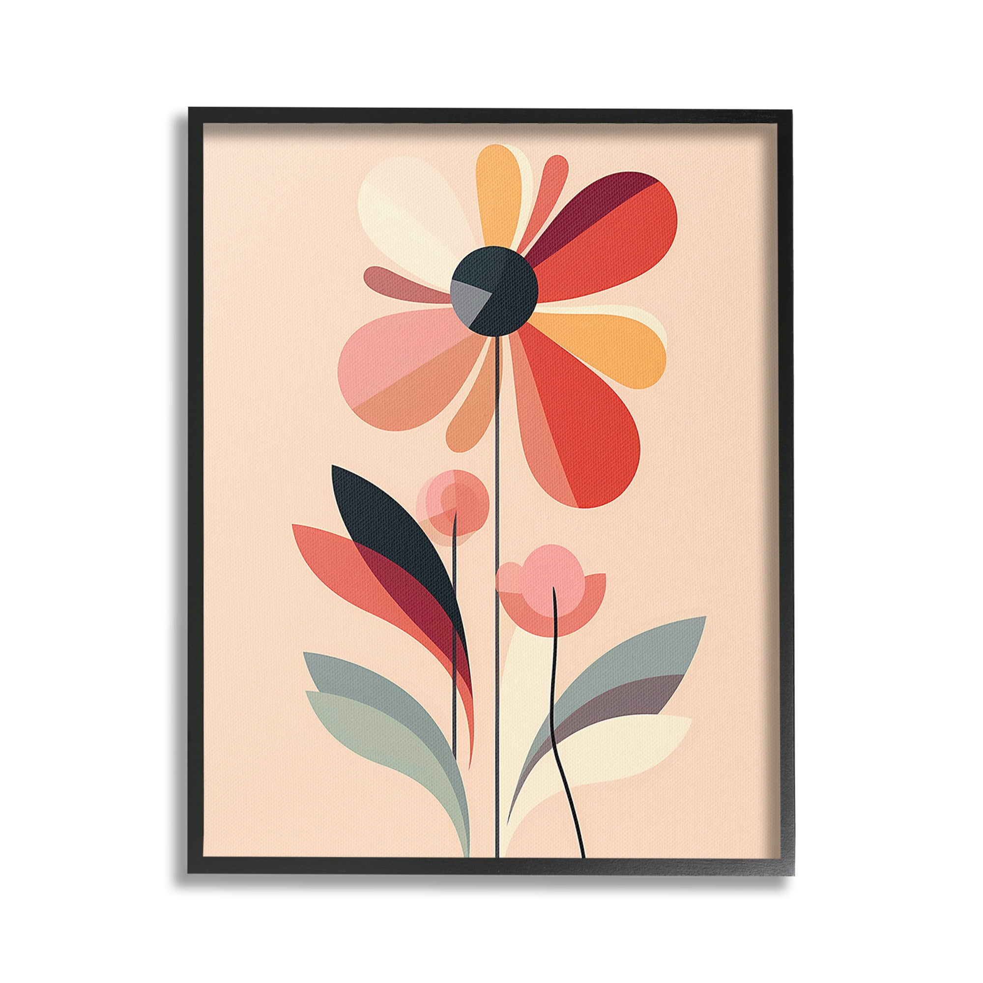 Stupell Industries Retro Abstract Bloom Botanical & Floral Painting Black Framed Art Print Wall Art, 24 x 30