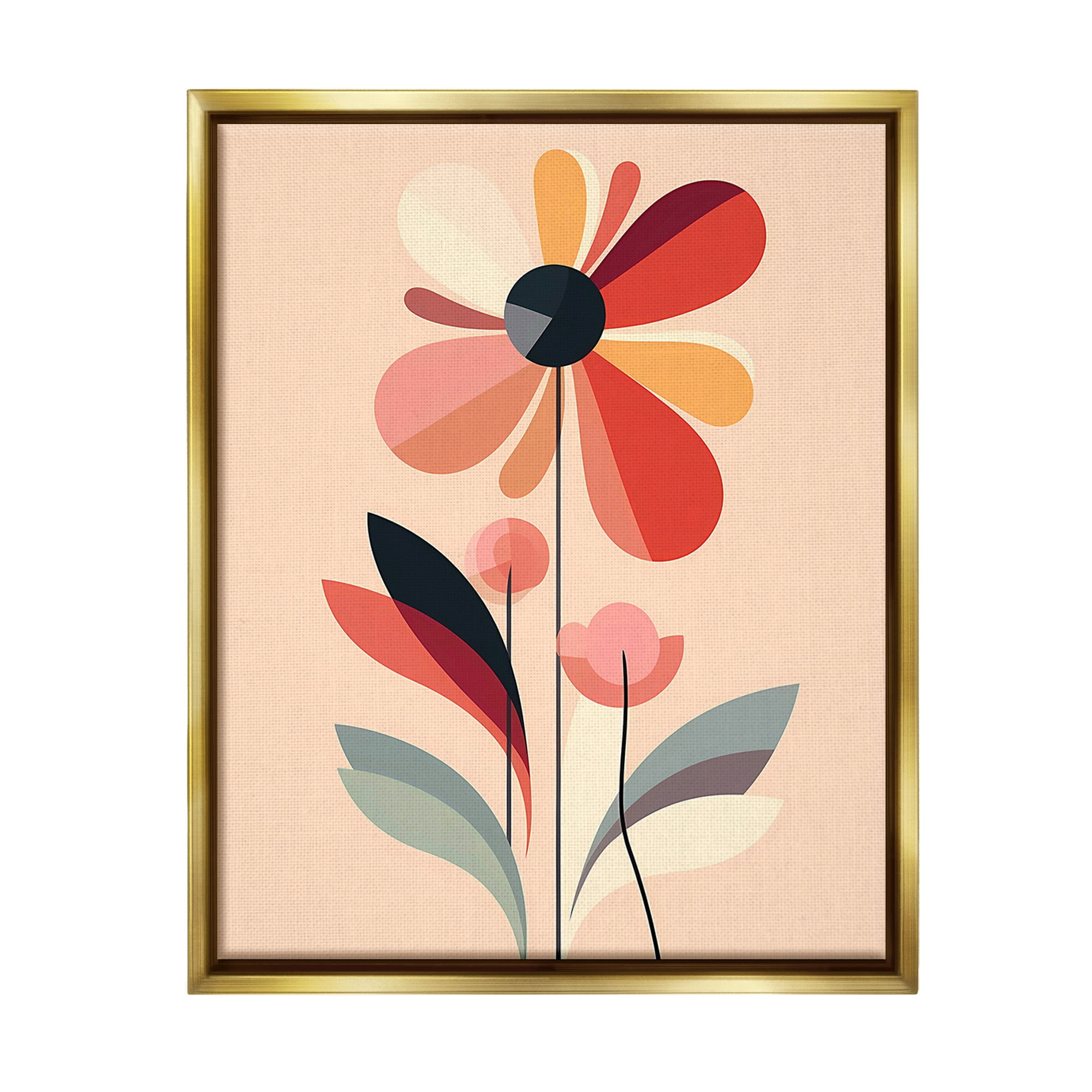 Stupell Industries Retro Abstract Bloom Botanical & Floral Painting Gold Floater Framed Canvas Art Print Wall Art, 17 x 21