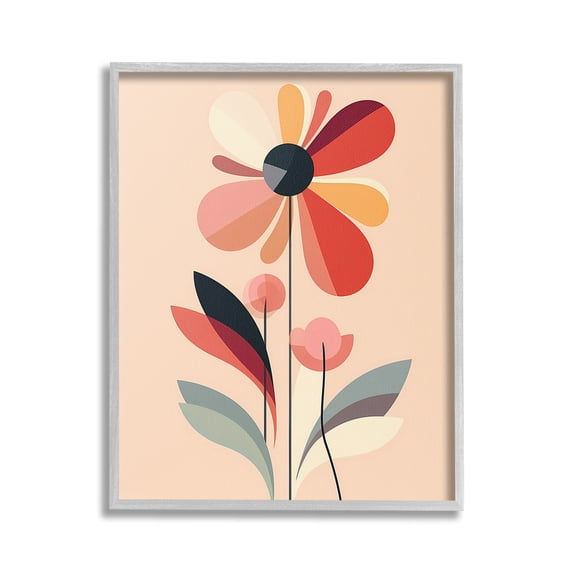 Stupell Industries Retro Abstract Bloom Botanical & Floral Painting Gray Framed Art Print Wall Art, 24 x 30