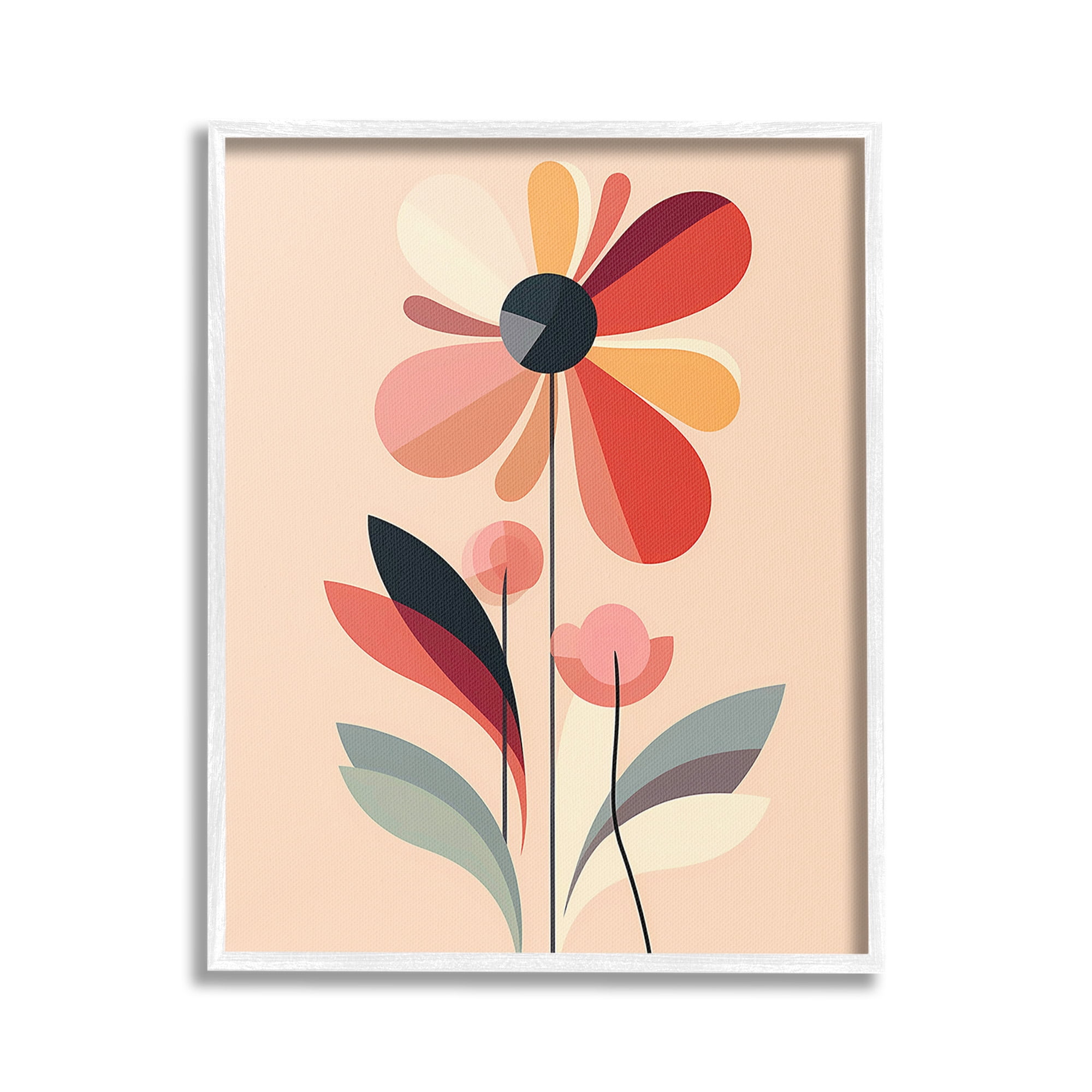 Stupell Industries Retro Abstract Bloom Botanical & Floral Painting White Framed Art Print Wall Art, 16 x 20