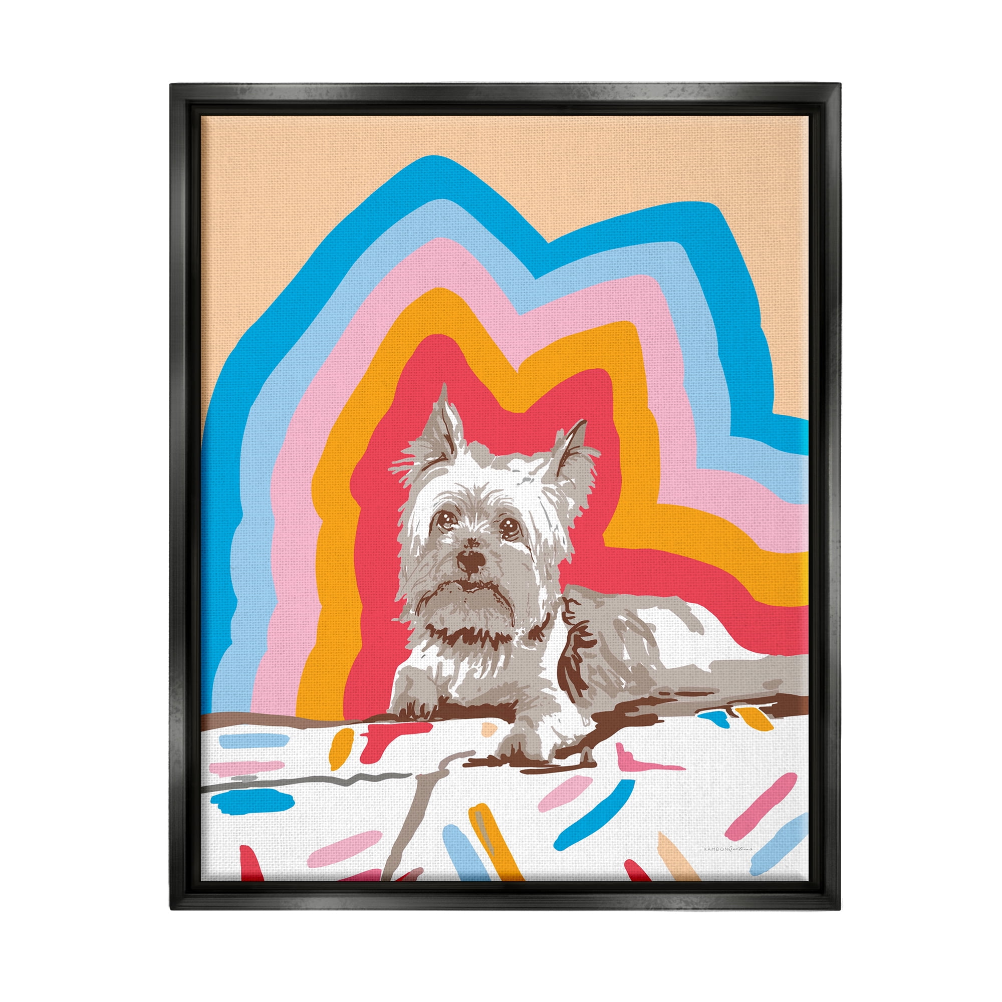 Stupell Industries Retro Abstract Terrier Dog Animals & Insects Painting Black Floater Framed Art Print Wall Art, 17 x 21