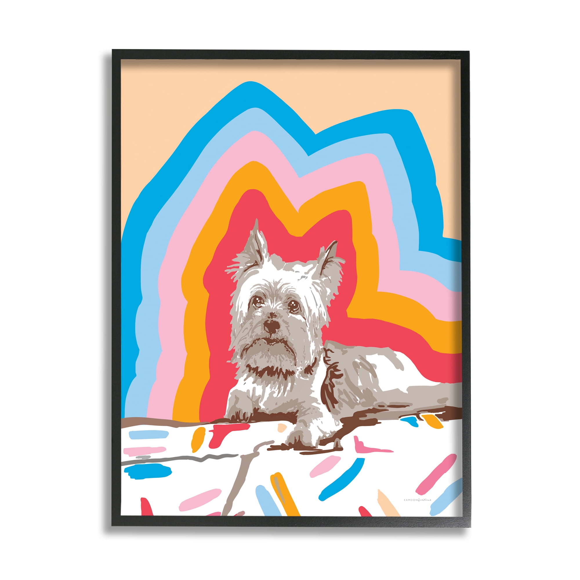 Stupell Industries Retro Abstract Terrier Dog Animals & Insects Painting Black Framed Art Print Wall Art, 11 x 14