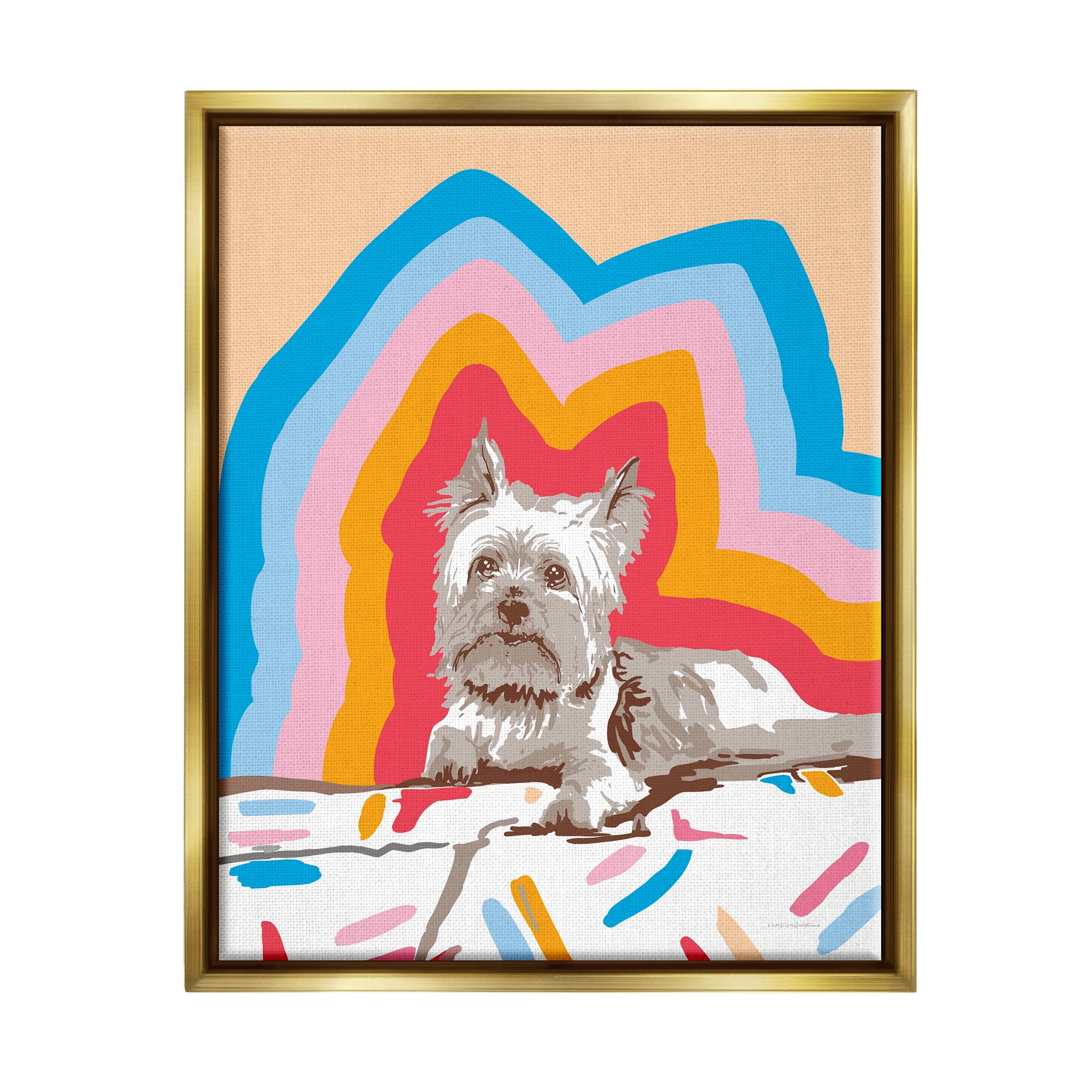 Stupell Industries Retro Abstract Terrier Dog Animals & Insects Painting Gold Floater Framed Art Print Wall Art, 25 x 31