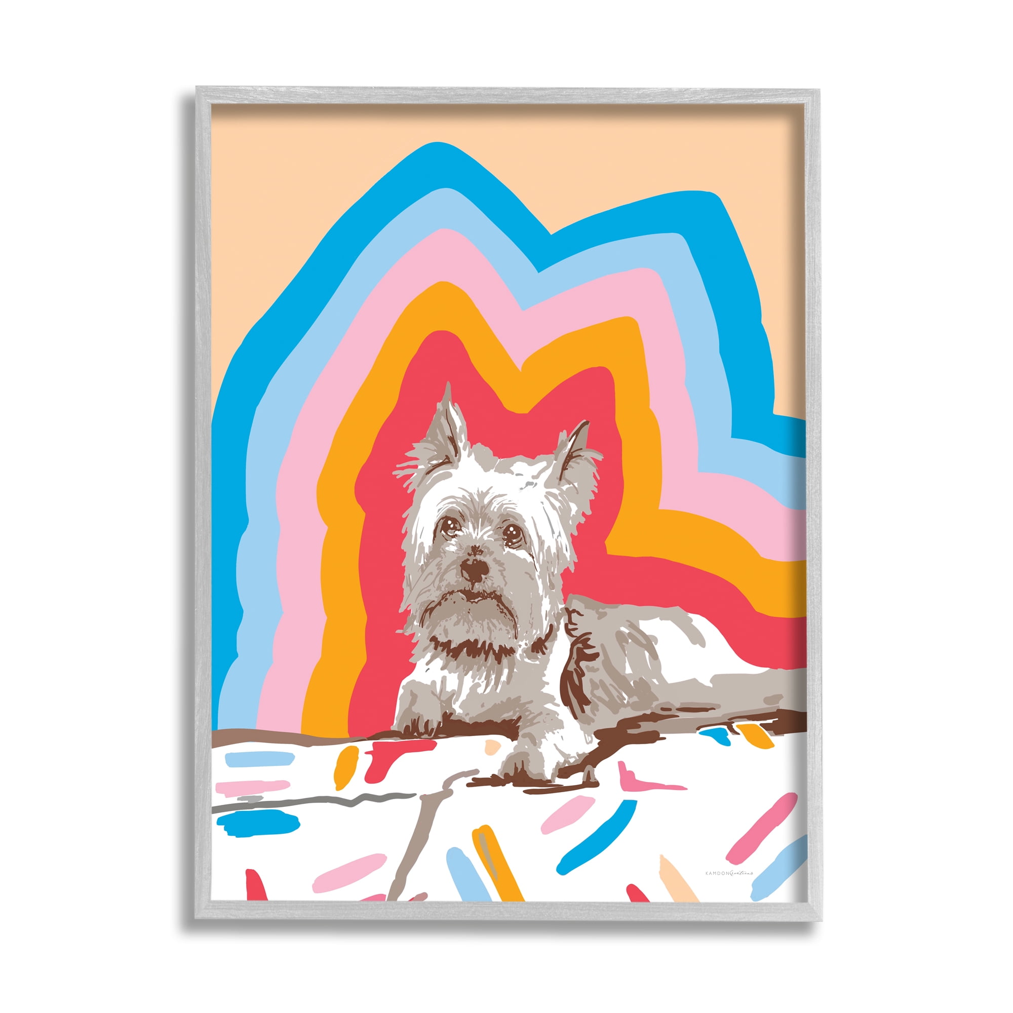 Stupell Industries Retro Abstract Terrier Dog Animals & Insects Painting Gray Framed Art Print Wall Art, 11 x 14