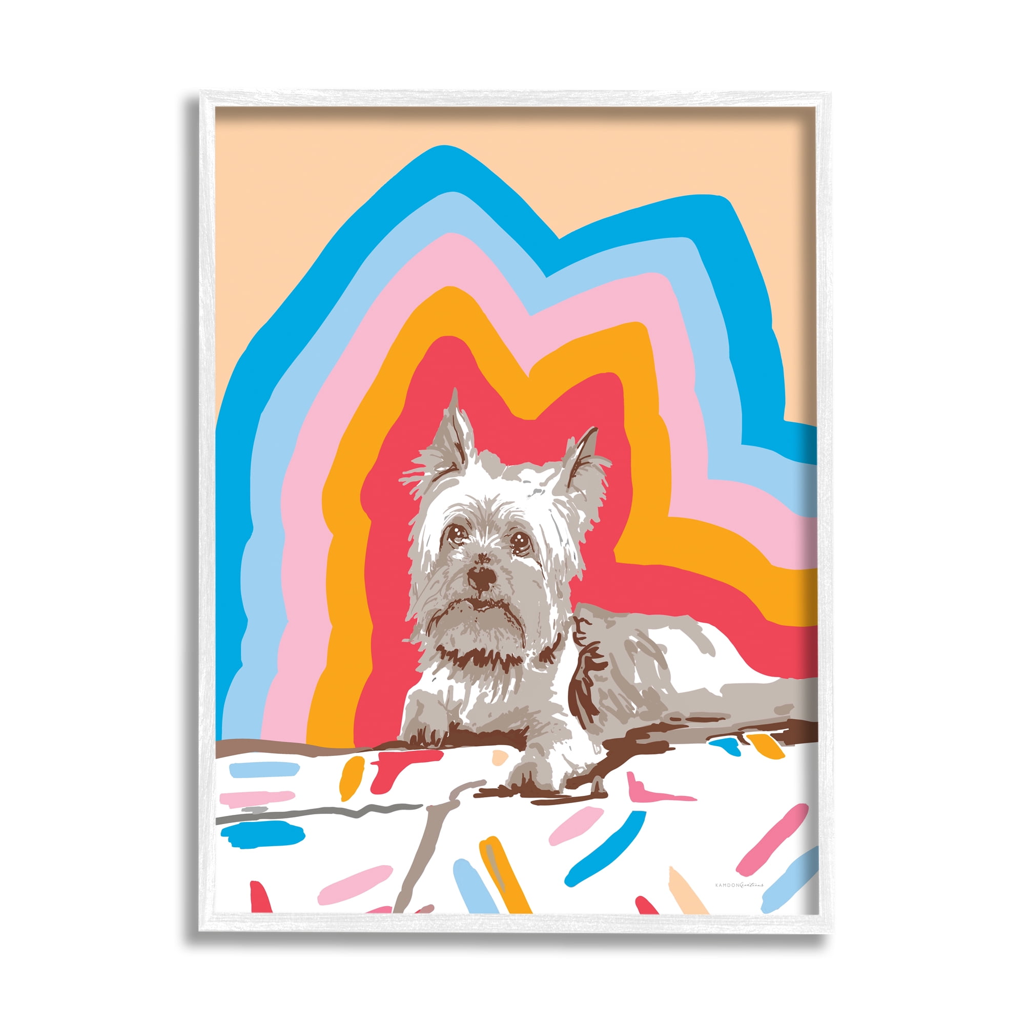 Stupell Industries Retro Abstract Terrier Dog Animals & Insects Painting White Framed Art Print Wall Art, 24 x 30