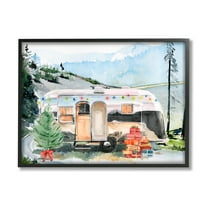 Stupell Industries Retro Airstream Camper Rustic Christmas Scene Presents Trees Graphic Art Black Framed Art Print Wall Art, 14x11, by Jennifer Paxton Parker 
