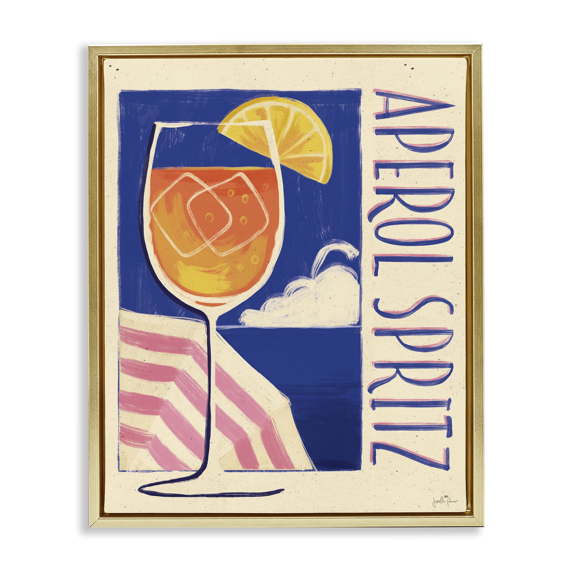 Stupell Industries Retro Aperol Spritz Food & Beverage Painting Gold Floater Framed Canvas Art Print Wall Art, 25 x 31