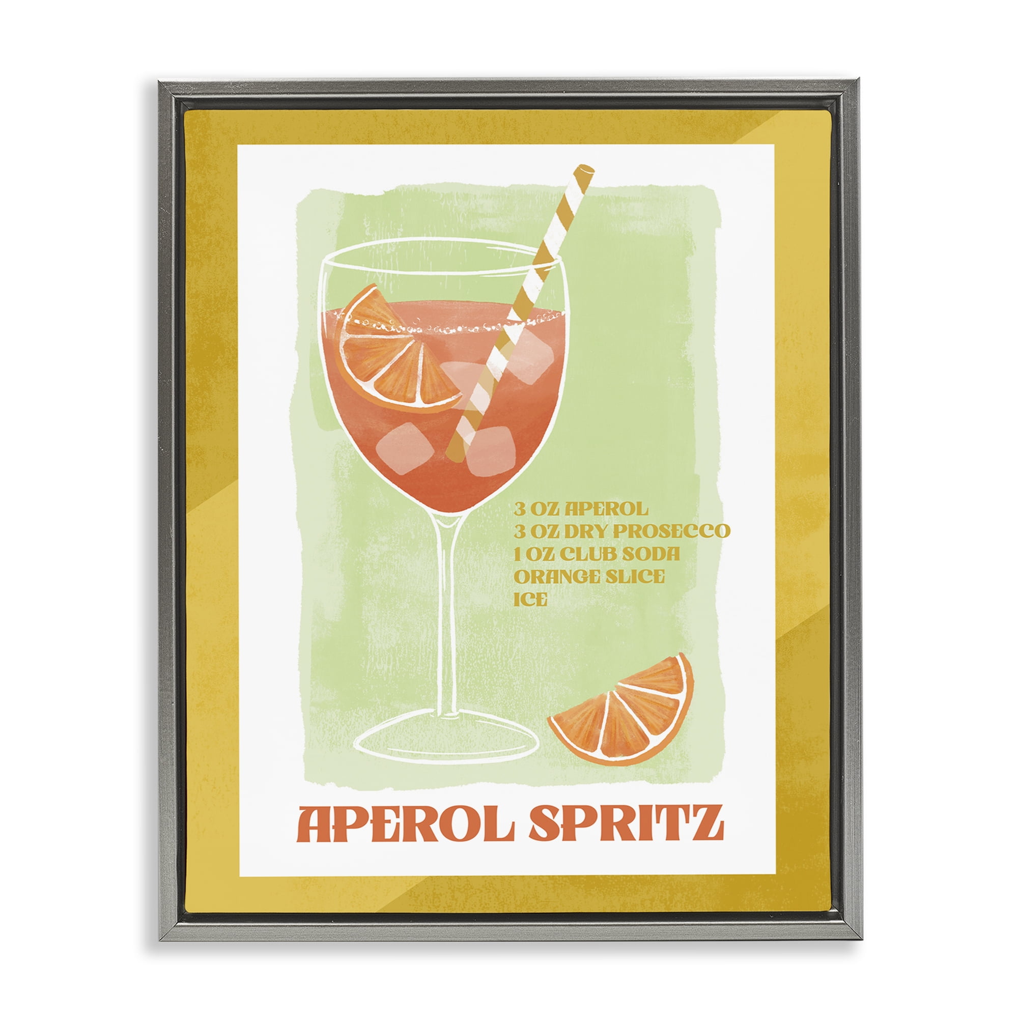 Stupell Industries Retro Aperol Spritz Recipe Food & Beverage Painting Gray Floater Framed Canvas Art Print Wall Art, 17 x 21