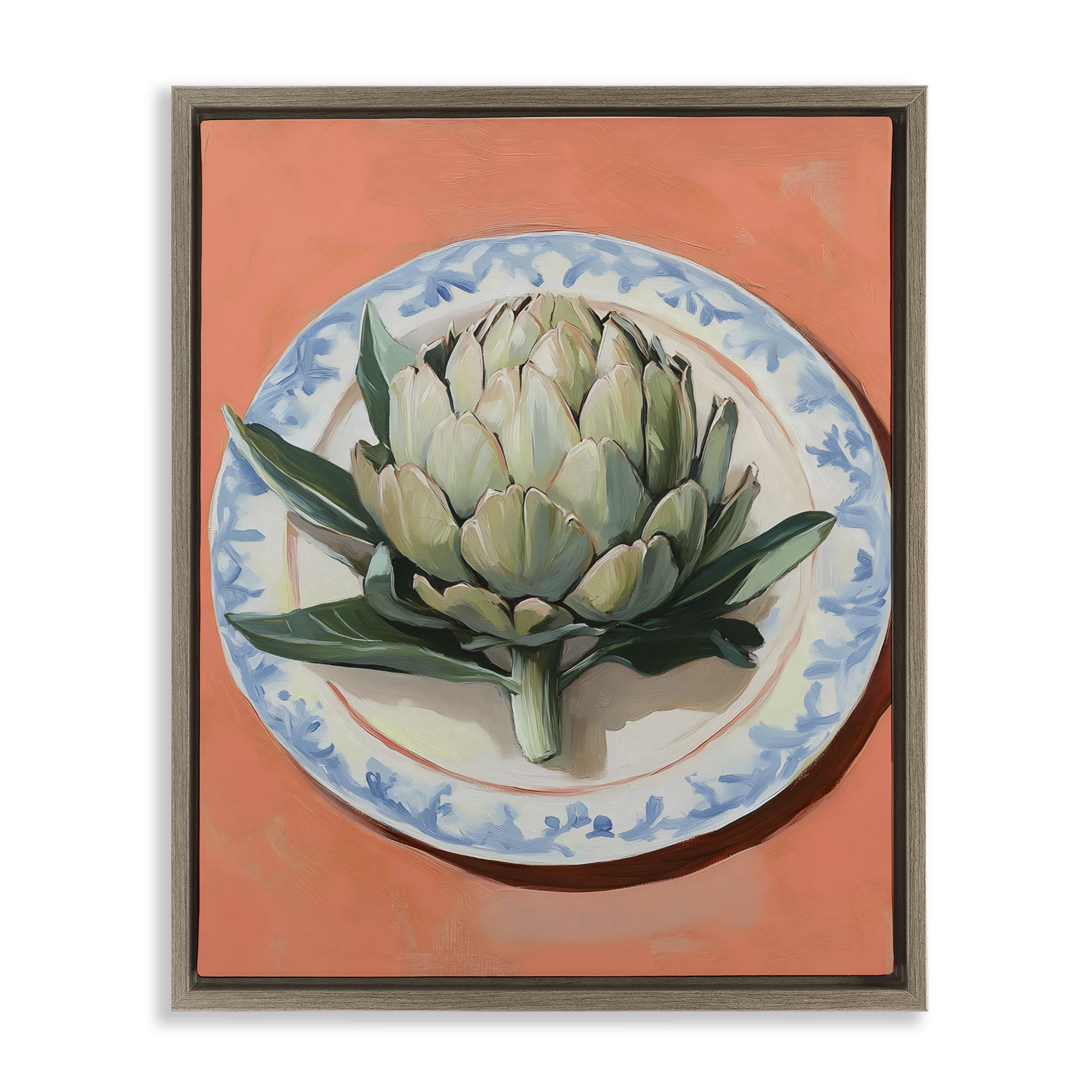 Stupell Industries Retro Artichoke over Orange Brown Framed Floater Canvas Wall Art, design by The Prints Vibe