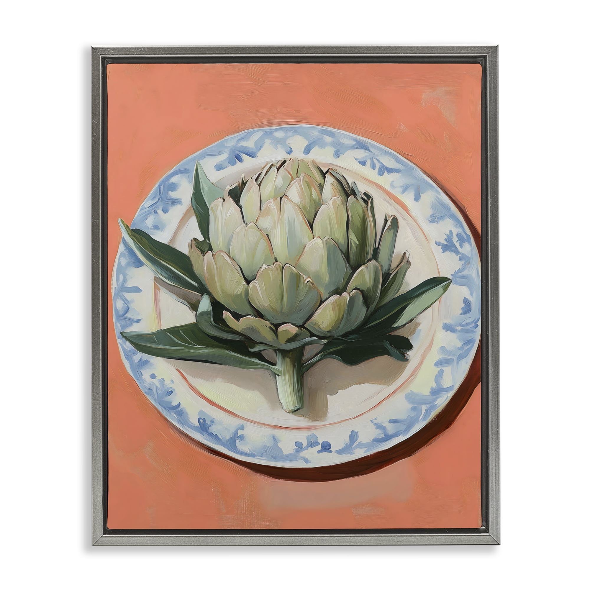 Stupell Industries Retro Artichoke over Orange Gray Framed Floater Canvas Wall Art, design by The Prints Vibe