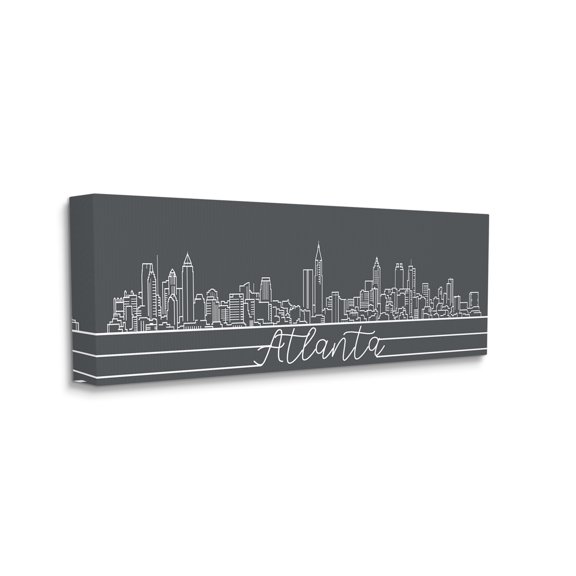 Stupell Industries Retro Atlanta Georgia City Skyline Geometric Linework Town & City Painting Gallery Wrapped Canvas Art Print Wall Art, 17 x 40
