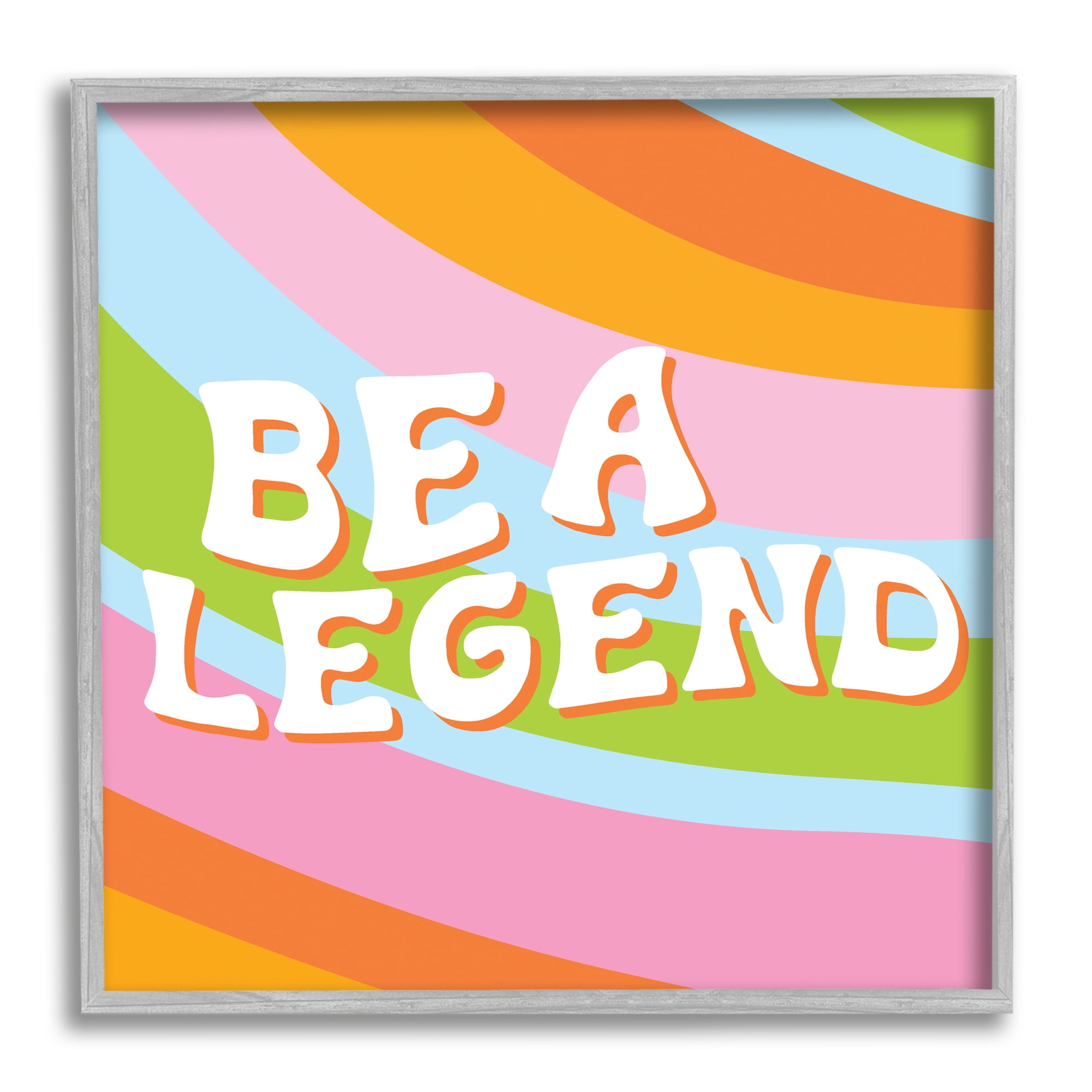 Stupell Industries Retro Be a Legend Inspirational Painting Gray Framed Art Print Wall Art, 12 x 12