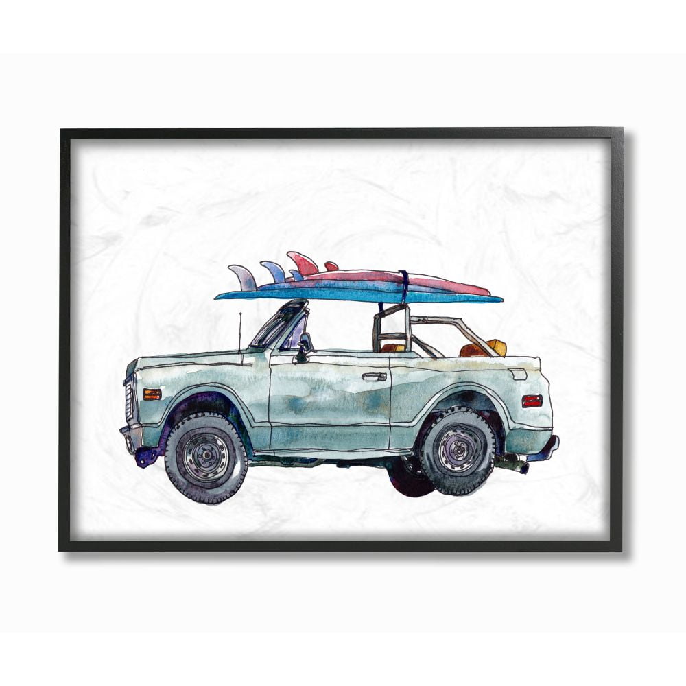 Stupell Industries Retro Beach Cruiser with Surfboard Minimal Illustration Designed by Paul McCreery